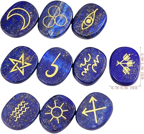 Miniatura 8 de Rockcloud Juego de runas de brujas de cristal curativo, símbolo inglés, piedras de chakra, piedra de palmera, equilibrio de reiki, 7 piezas