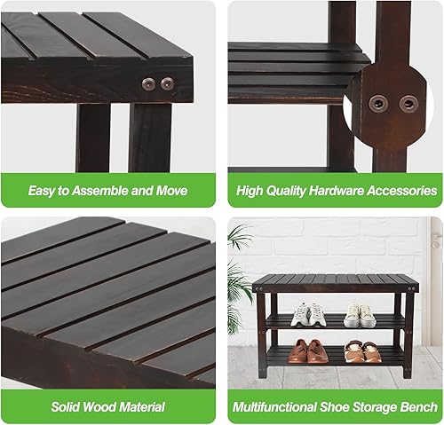 Vista 37 de Zapatero, organizador de zapatos de 3 niveles para almacenamiento de entrada, pequeño estante de madera para zapatos, zapateros independientes