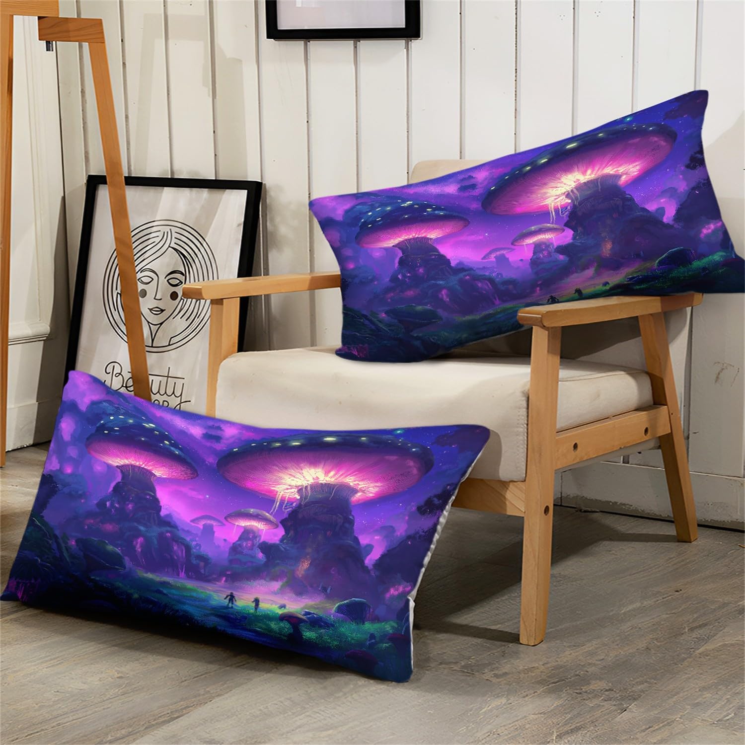 Fantasy Luminous Mushroom Bedding Set Microfiber Duvet Cover Set For Boys Girls Purple Pink Zipper Duvet Cover Set Soft 260x220cm