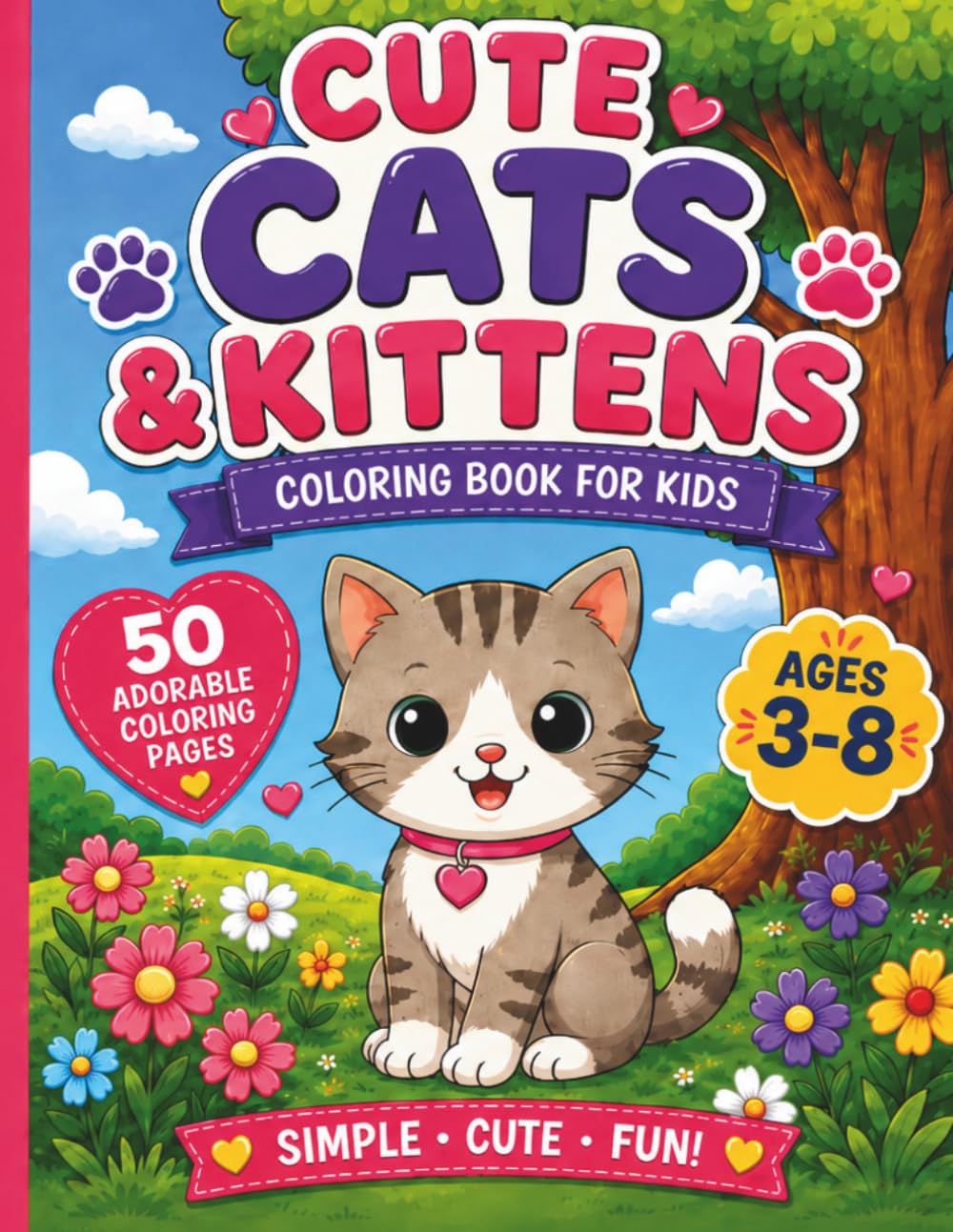 Cute Cats & Kittens Coloring Book For Kids: 50 Easy and Fun Coloring Pages with Simple Designs for Toddlers and Young Kids