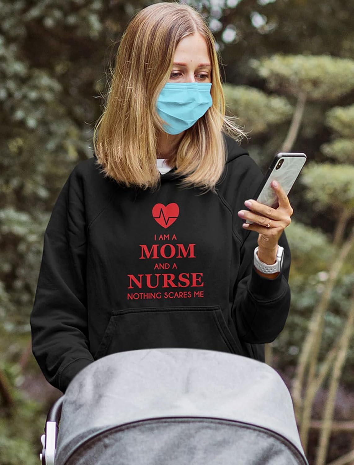 Tstars I Am a Mom and a Nurse Nothing Scares Me Hoodie for Women - Pullover Gift for Nurses Week or Mother's Day
