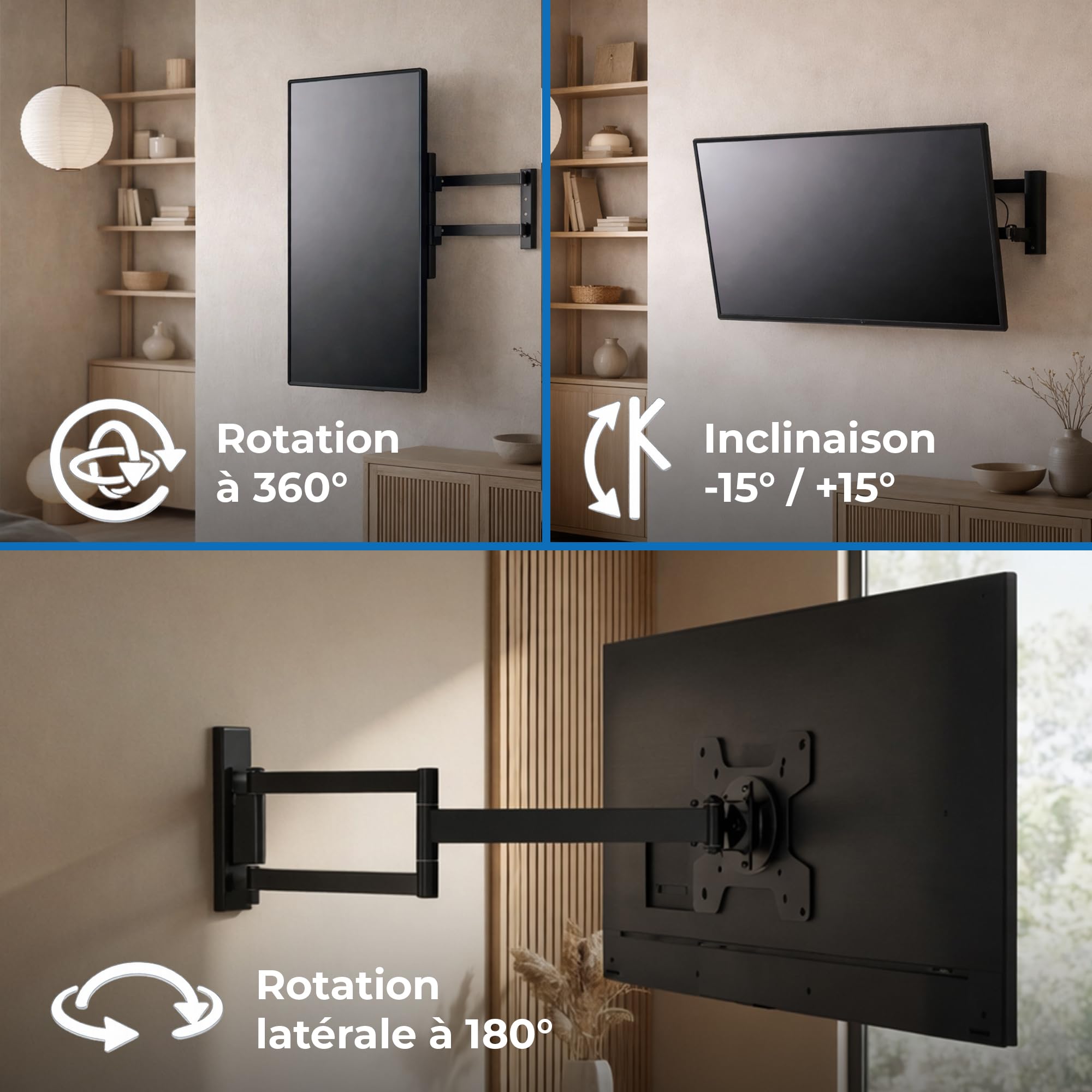 Rotate XL - Support Mural TV - 25 kg - VESA 200x200 - Fixation Murale TV de 24 Pouces à 55 Pouces