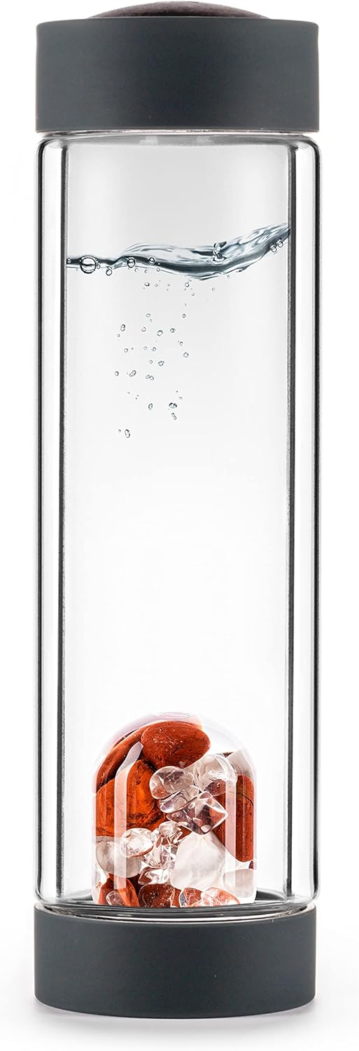 VitaJuwel ViA HEAT FITNESS | Insulating Crystal Infusion Bottle with Red Jasper, Magnesite & Clear Quartz - Willpower, Strength & Momentum