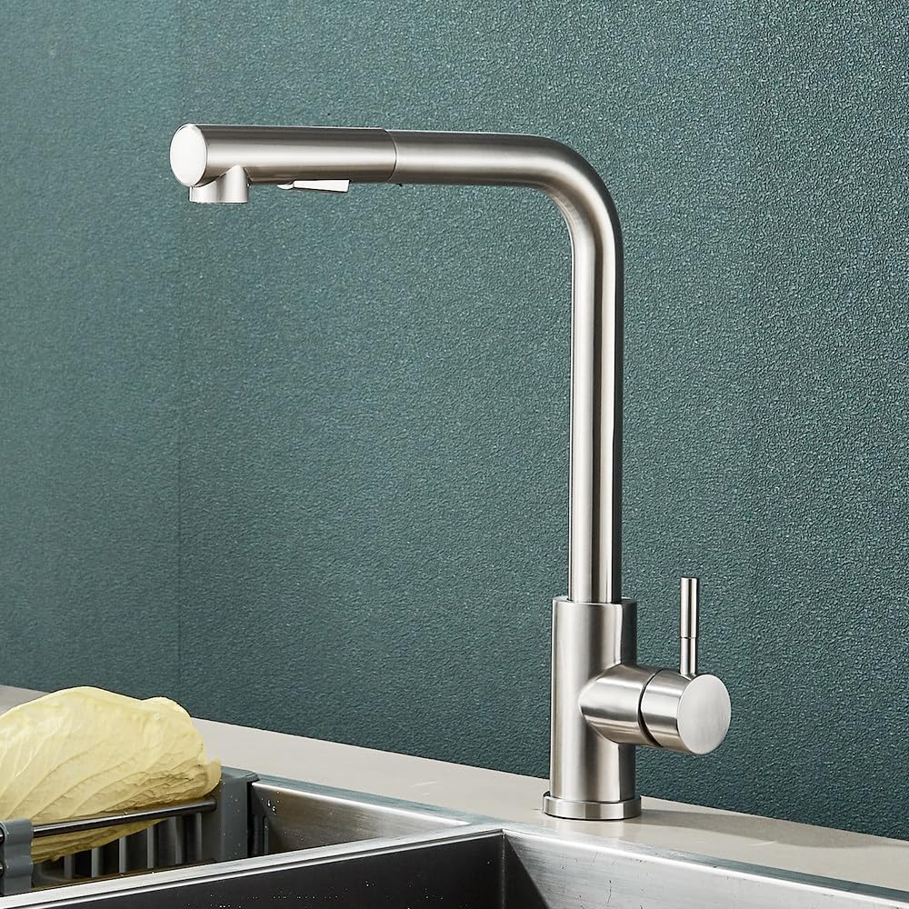 Mitigeur d'évier en inox noir avec douchette extractible rotative à 360°