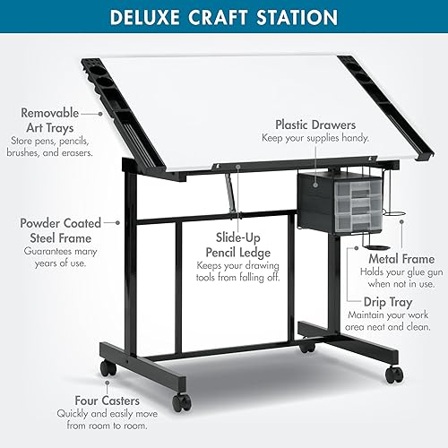 Miniatura 2 de Studio Designs - Estación de manualidades de lujo, mesa de dibujo ajustable en la parte superior, mesa de dibujo, mesa de pasatiempos, escritorio de