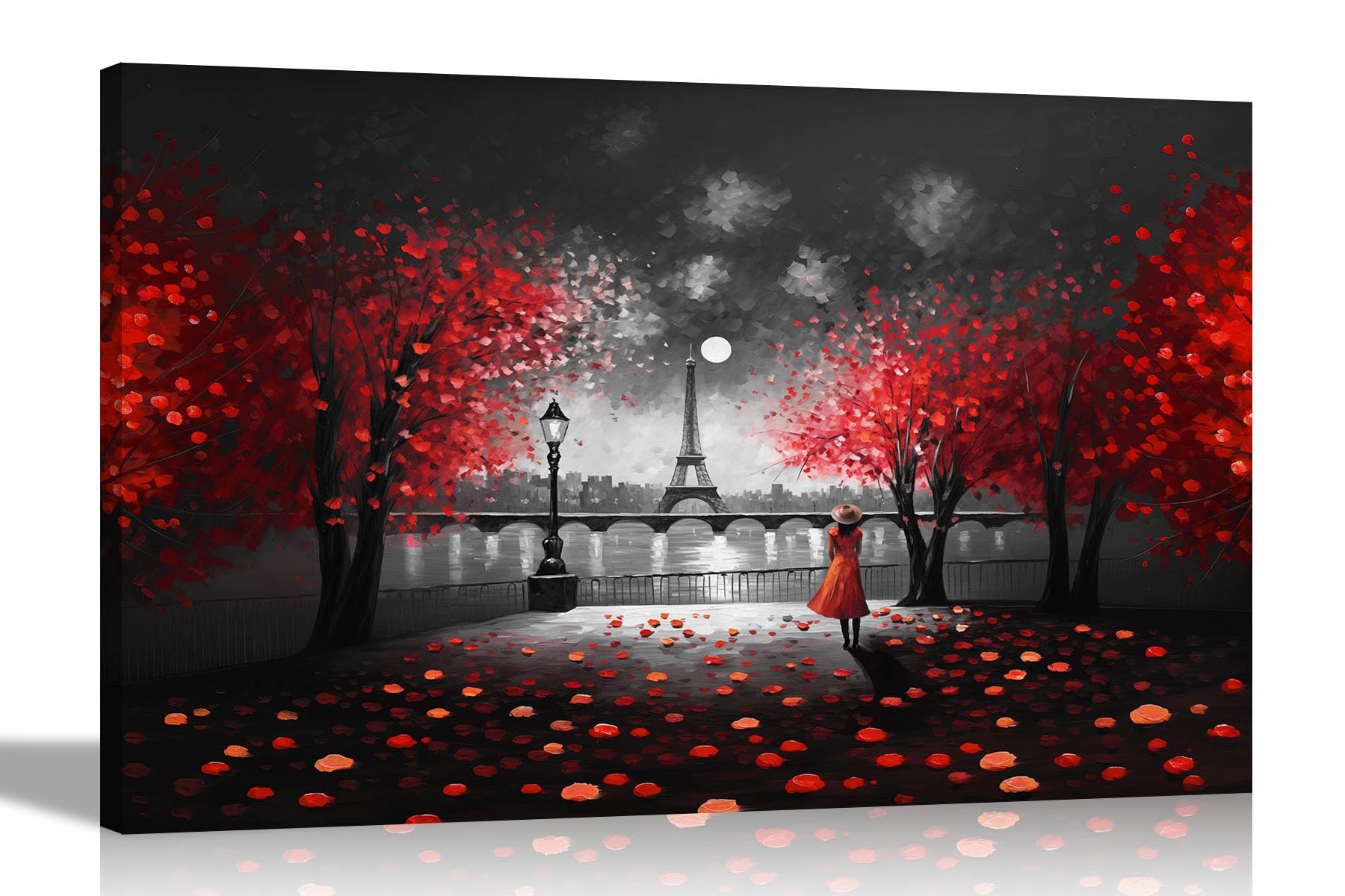 Artley Prints Red Black And White - Red Harmony Of Paris Black And White Canvas Wall Art For Living Room - Framed Abstract Pictures To Hang In Bedroom, Hallway 60 X 40Cm (24 X 16 Inches) A2