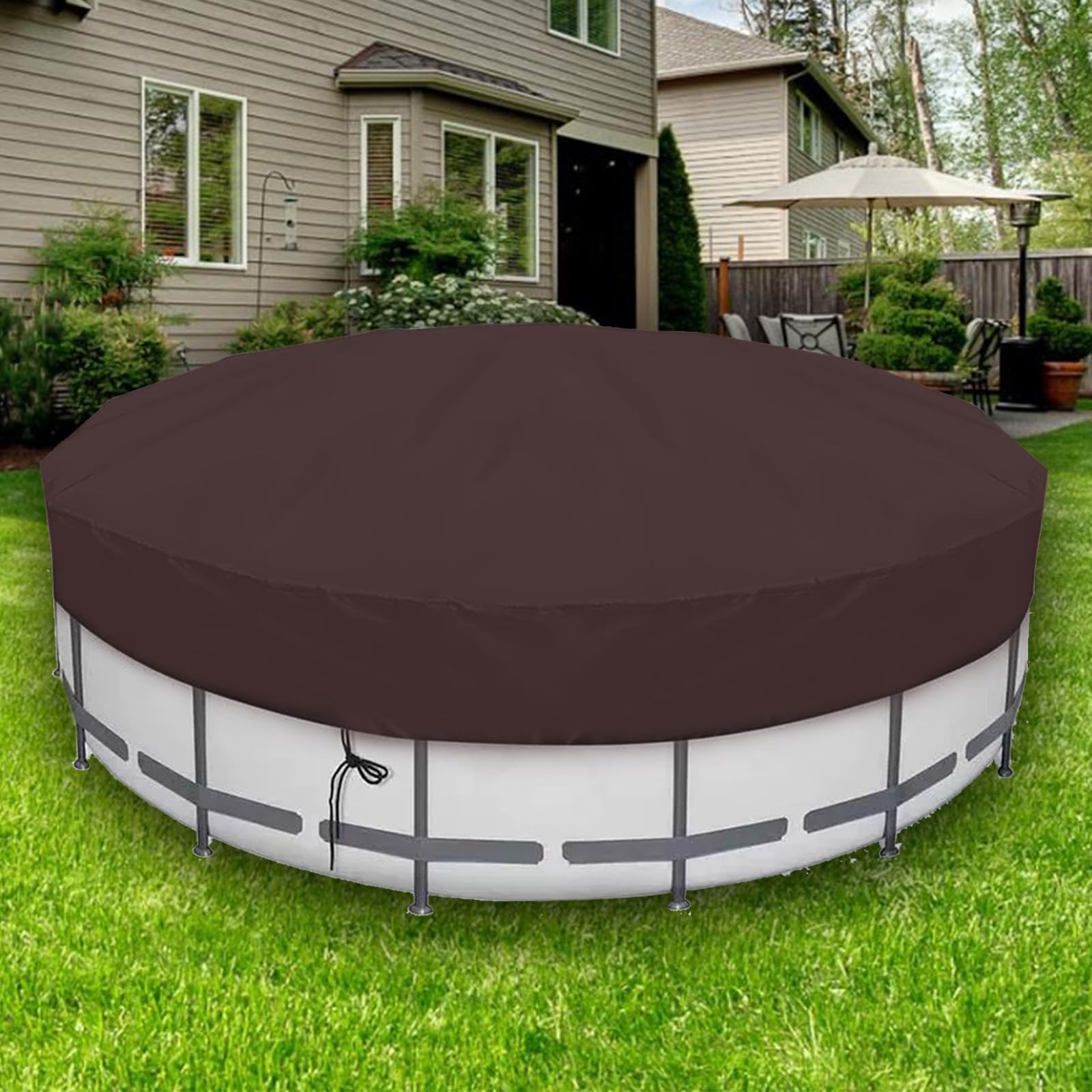 Copertura Rotonda Premium per Piscine Fuori Terra, Resistente al Freddo e ai Raggi UV, Impermeabile e Durevole, coperture solari per Piscine all'aperto,Marrone,6.9FT/210CM