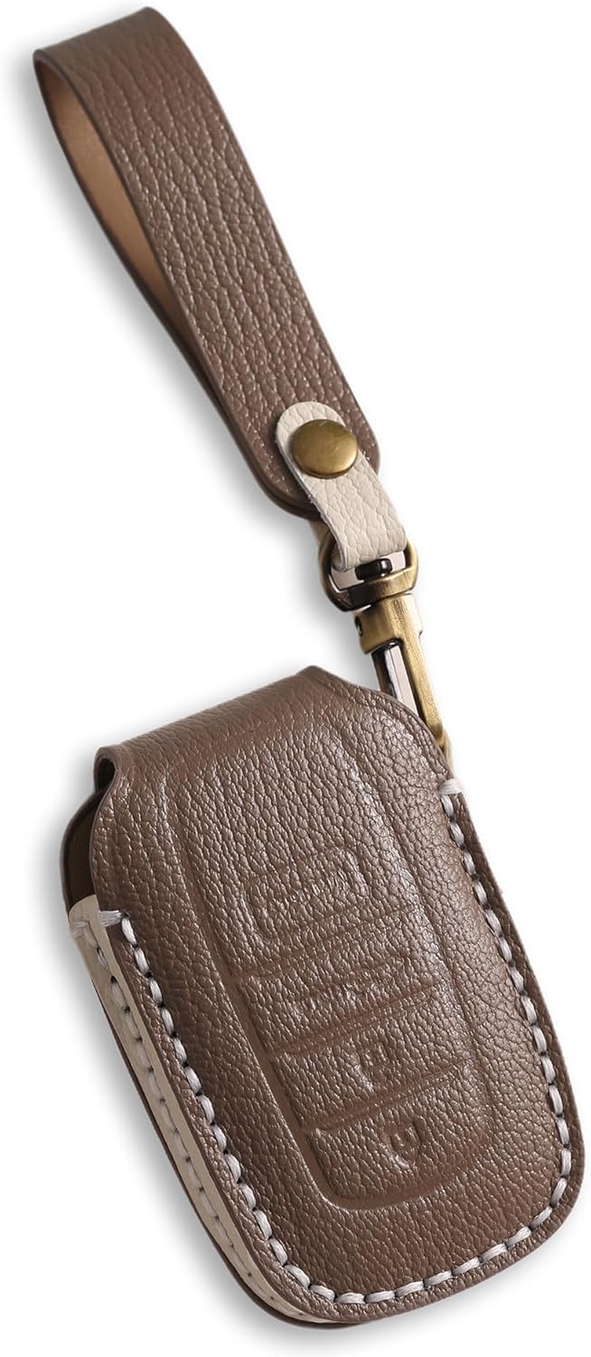 Genuine Leather Key Fob Case Cover for Toyota Tundra Venza Corolla Sequoia Tacoma Highlander Crown Land Cruiser Prius Mirai BZ4X (2021-2025) (Brown)