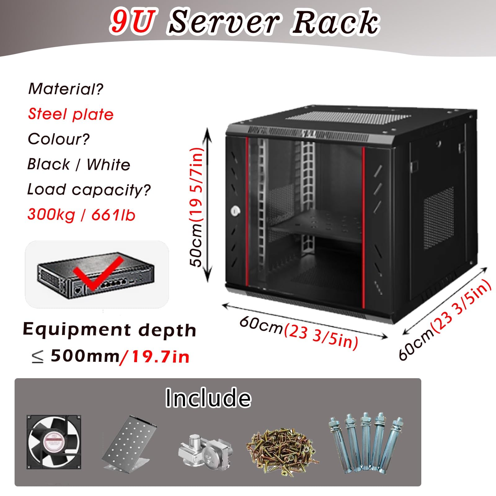 Armario rack de servidor con cerradura para equipos de red de TI, sistemas de A/V y uso residencial/comercial