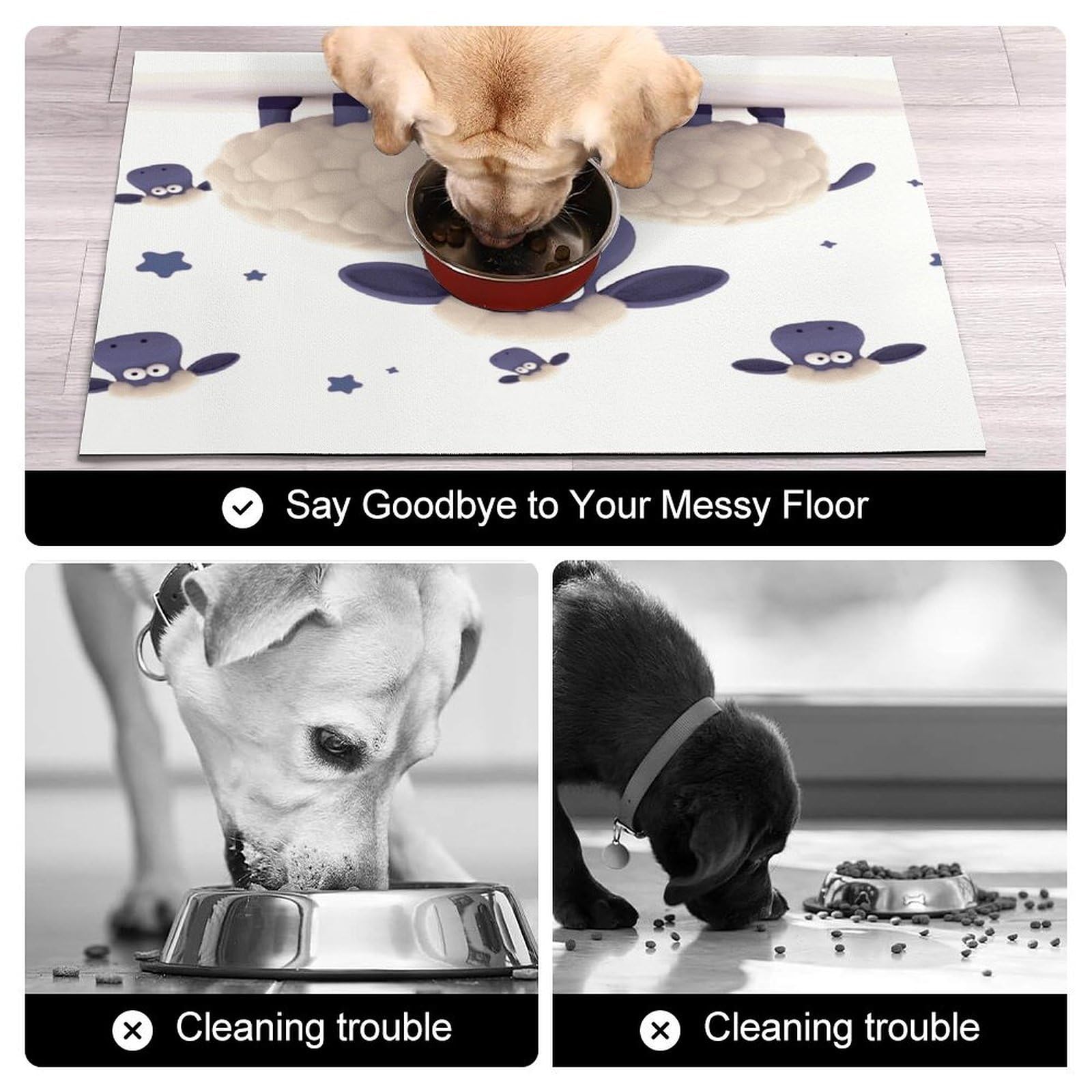 Tapis de nourriture pour chat et mouton - Tapis d'alimentation antidérapant pour chien et chat - Facile à nettoyer pour la nourriture et l'eau - 43,2 x 76,2 cm