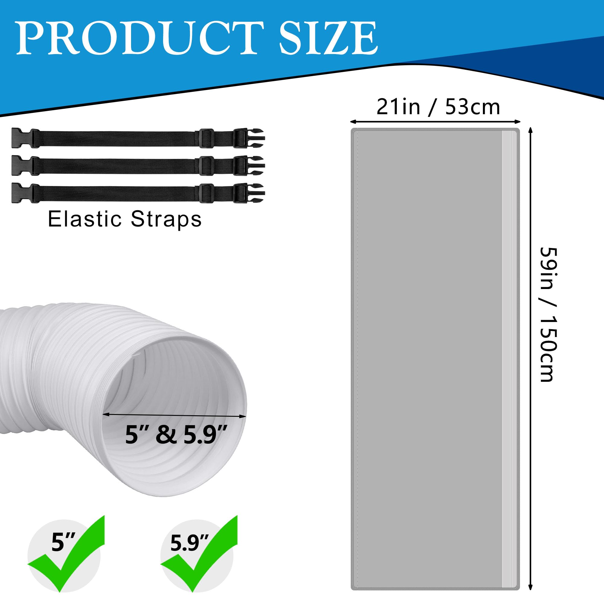 Funda aislante de manguera de CA portátil, funda de manguera de aire acondicionado portátil, se adapta a manguera de escape de 5 y 5.9 pulgadas de diámetro, mangueras aisladas, cubierta de ventilación 2