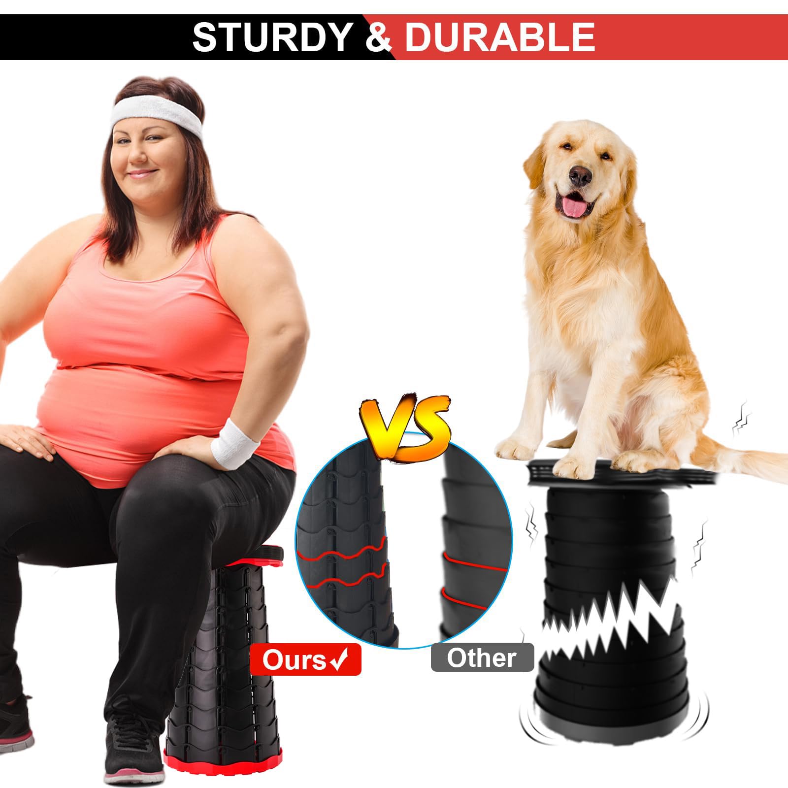 Doseno Foldable Stool, Camping Stools for Adults Thickened Portable Collapsible Retractable Stool for Fishing, Camp Chair for Hiking, BBQ, Parties, Outdoor Activities (Red)