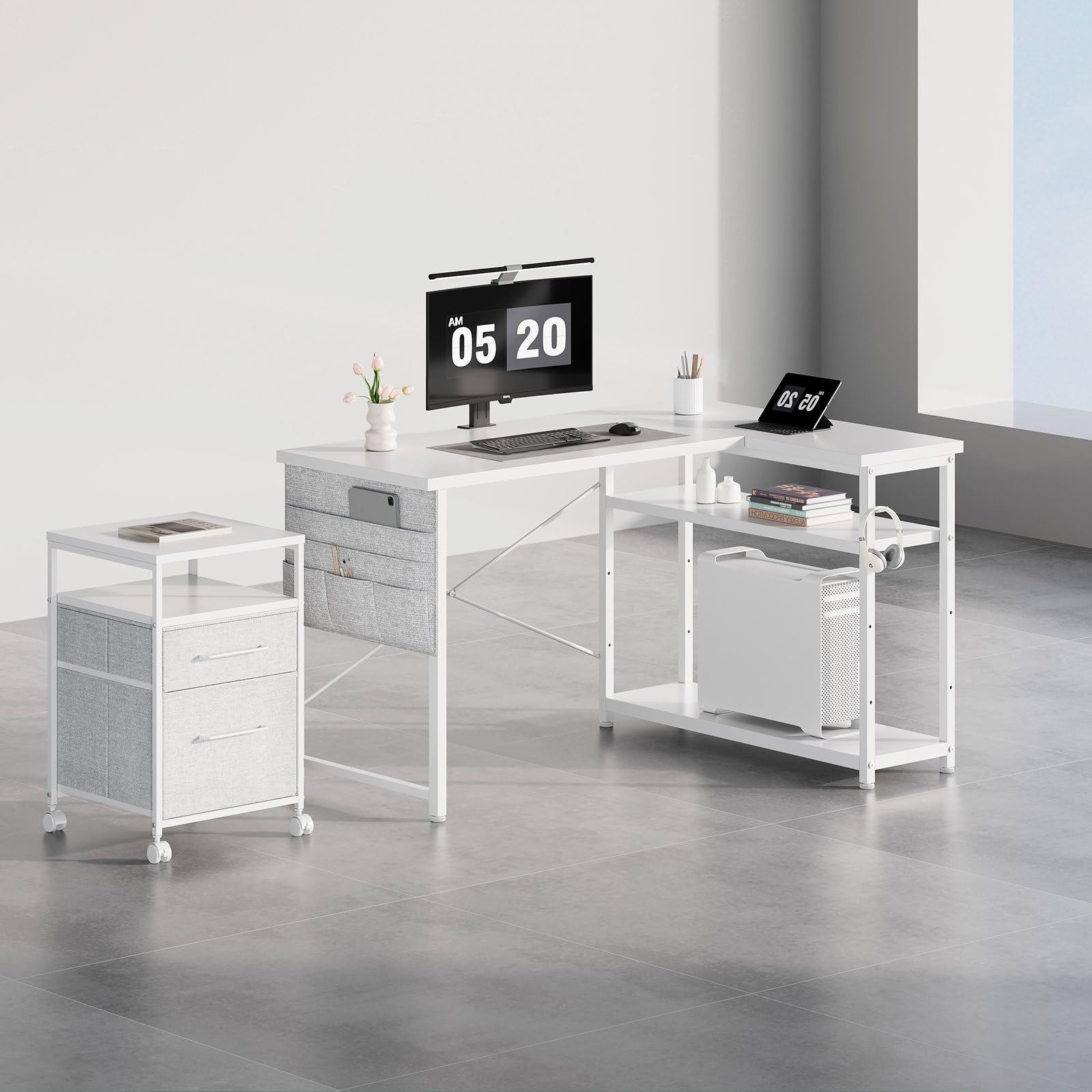 Amazon | Maihail デスク 机 pcデスク パソコンデスク l字デスク 右棚  