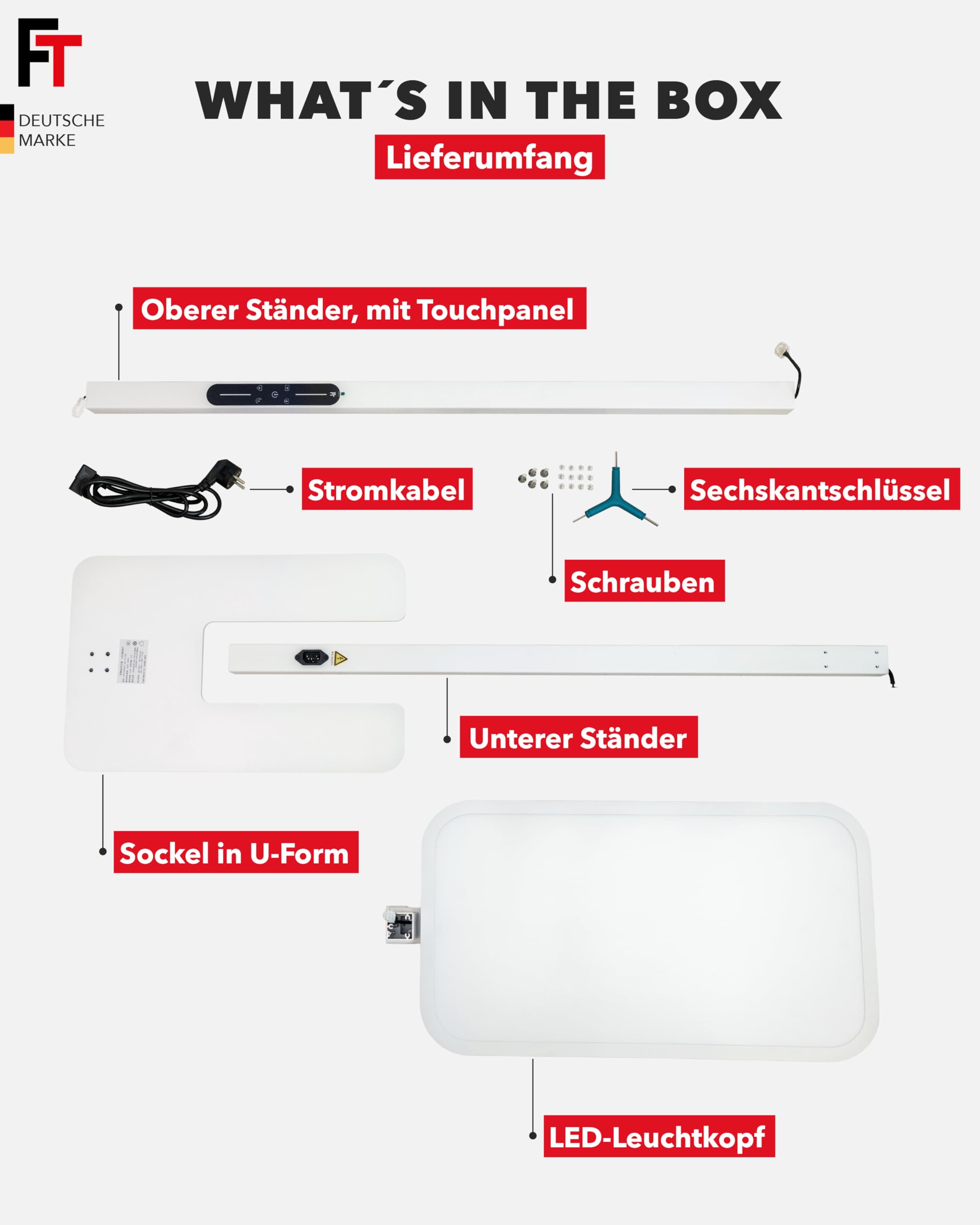 FeinTech LT920 LED Büro Stehlampe 100W Dimmbar 40W Down + 60W Up, UGR < 16, Ra > 98 und RG0 Vollspektrum Augenschutz LED Standleuchte, 8400 Lumen Tageslicht Bürolampe 4000K