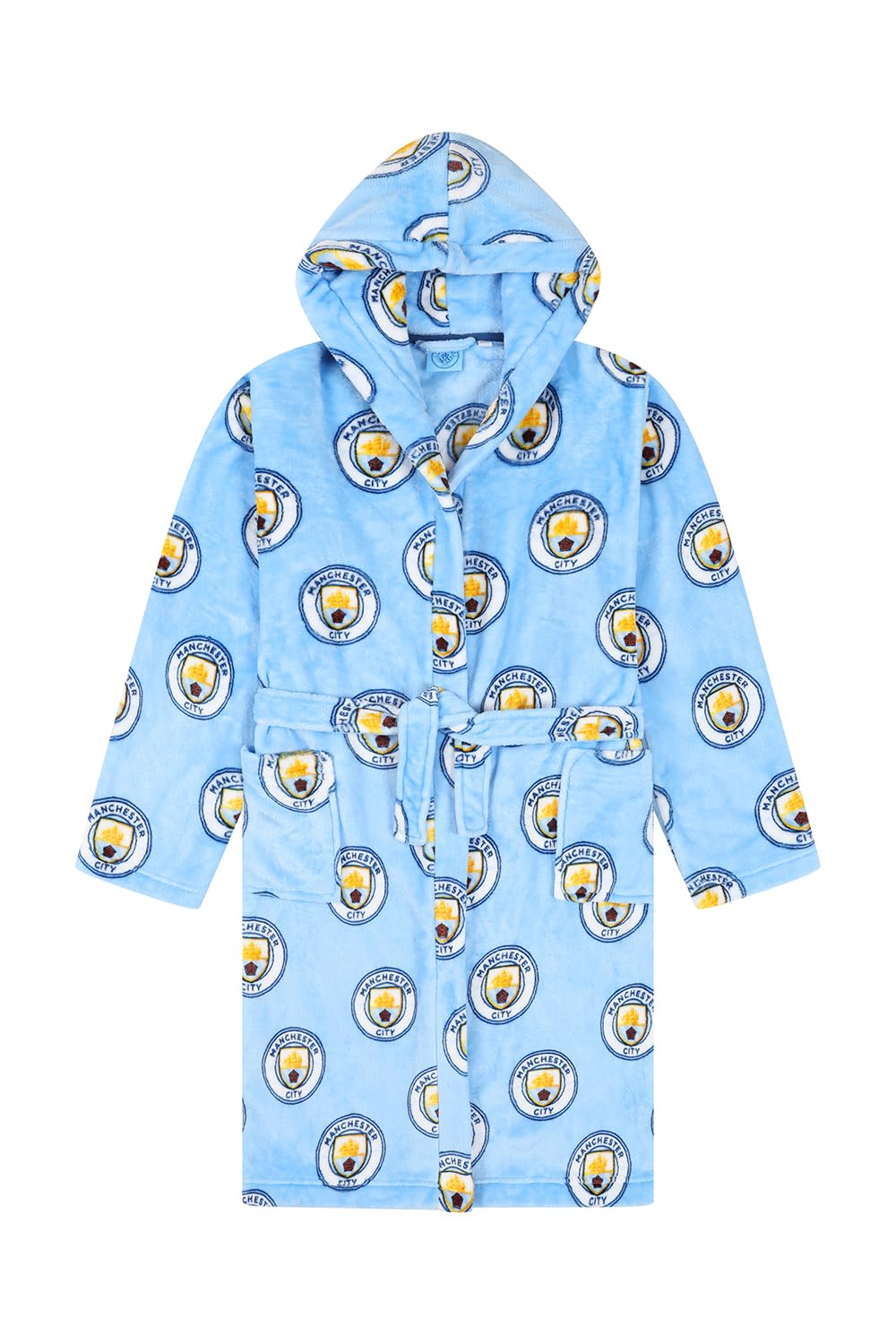 Manchester City Men's Blue Official F.c. Dressing Gown Fleece Hooded Man City Robe (Small)