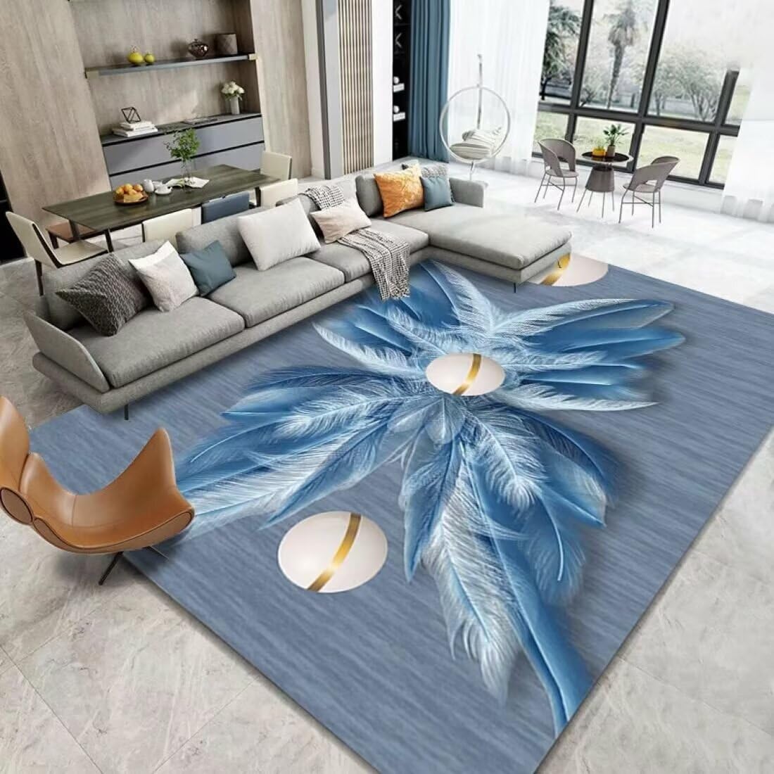 Tapis décoratif motif plumes 90X200CM pour salon et chambre