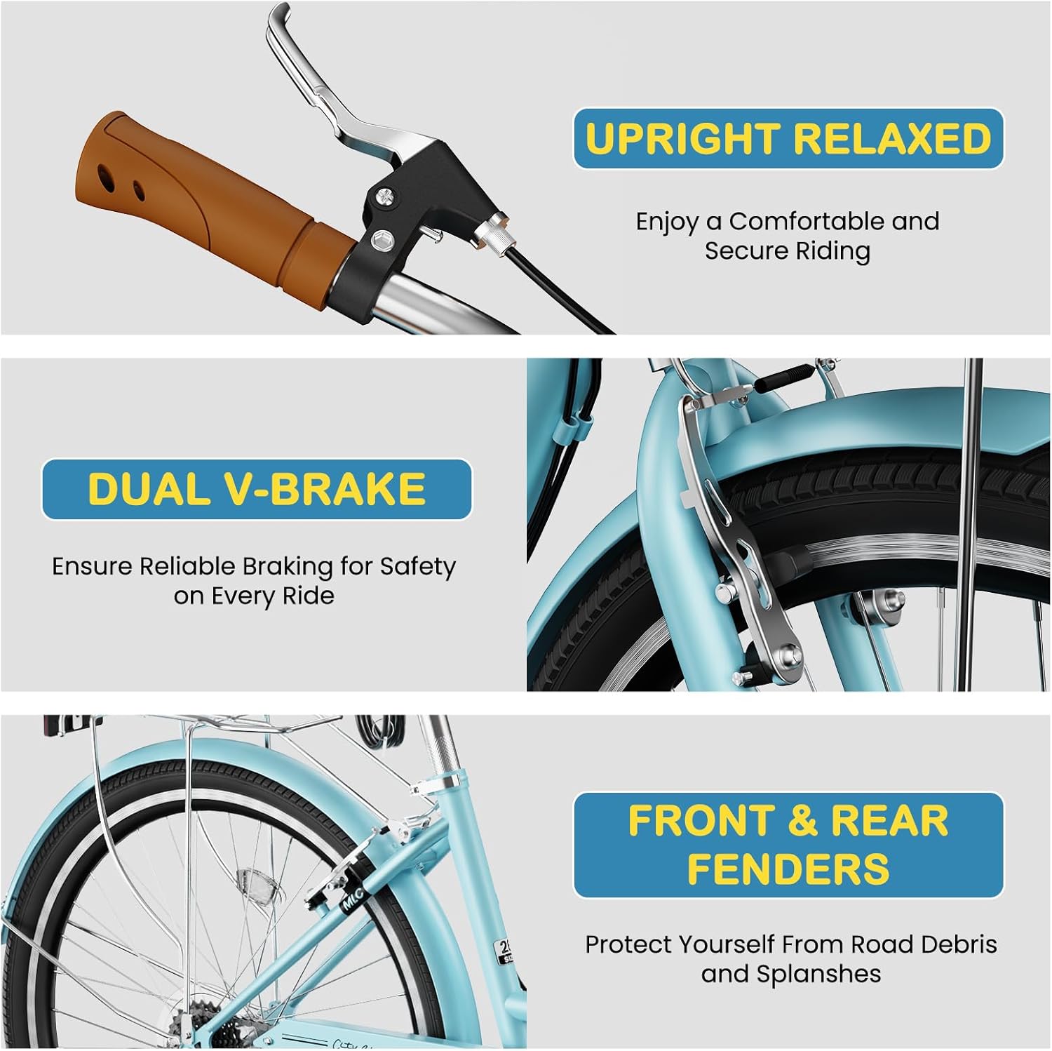 NAIZEA Womens Bike - 7 Speed Beach Cruiser Bike for Women, 24 26 inch with Ratten Basket & Rack, Bike for Adults Women, Womens Bicycle for Commuting, Step Through City Bikes for Women Adults
