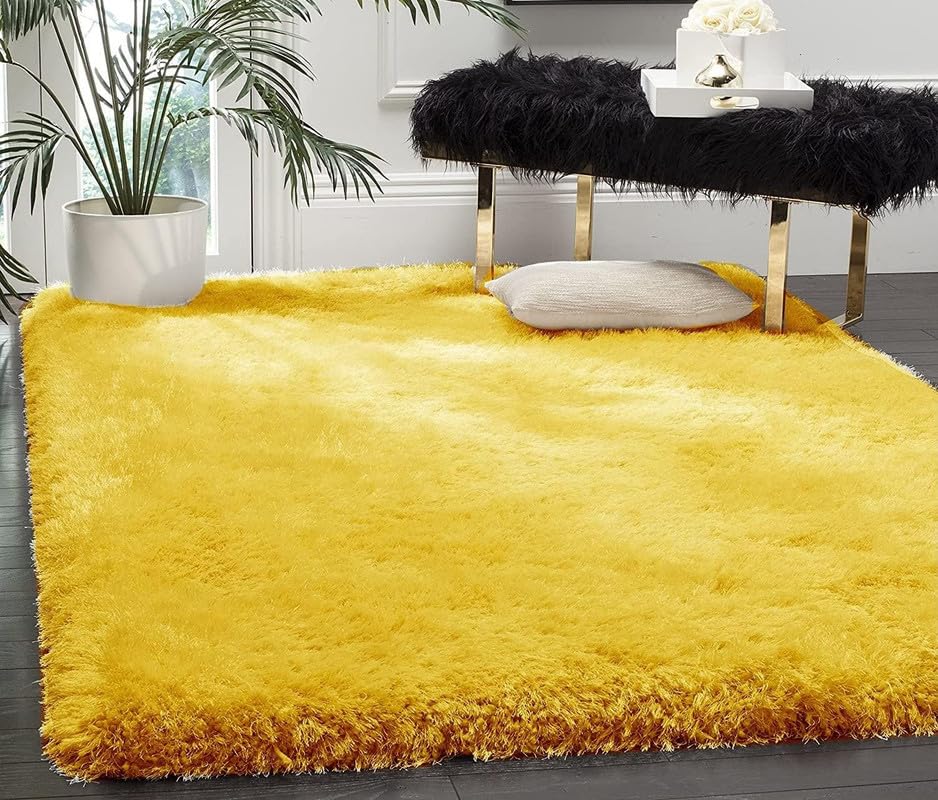 Image of Polyester Fluffy Fur Rugs & Modern Shaggy Floor Carpets for Living Room,Sofa Area,Hall,Kids Room,Guest Room | Elegent Bedside Runners for Besdroom(5X8 Feet Yellow)