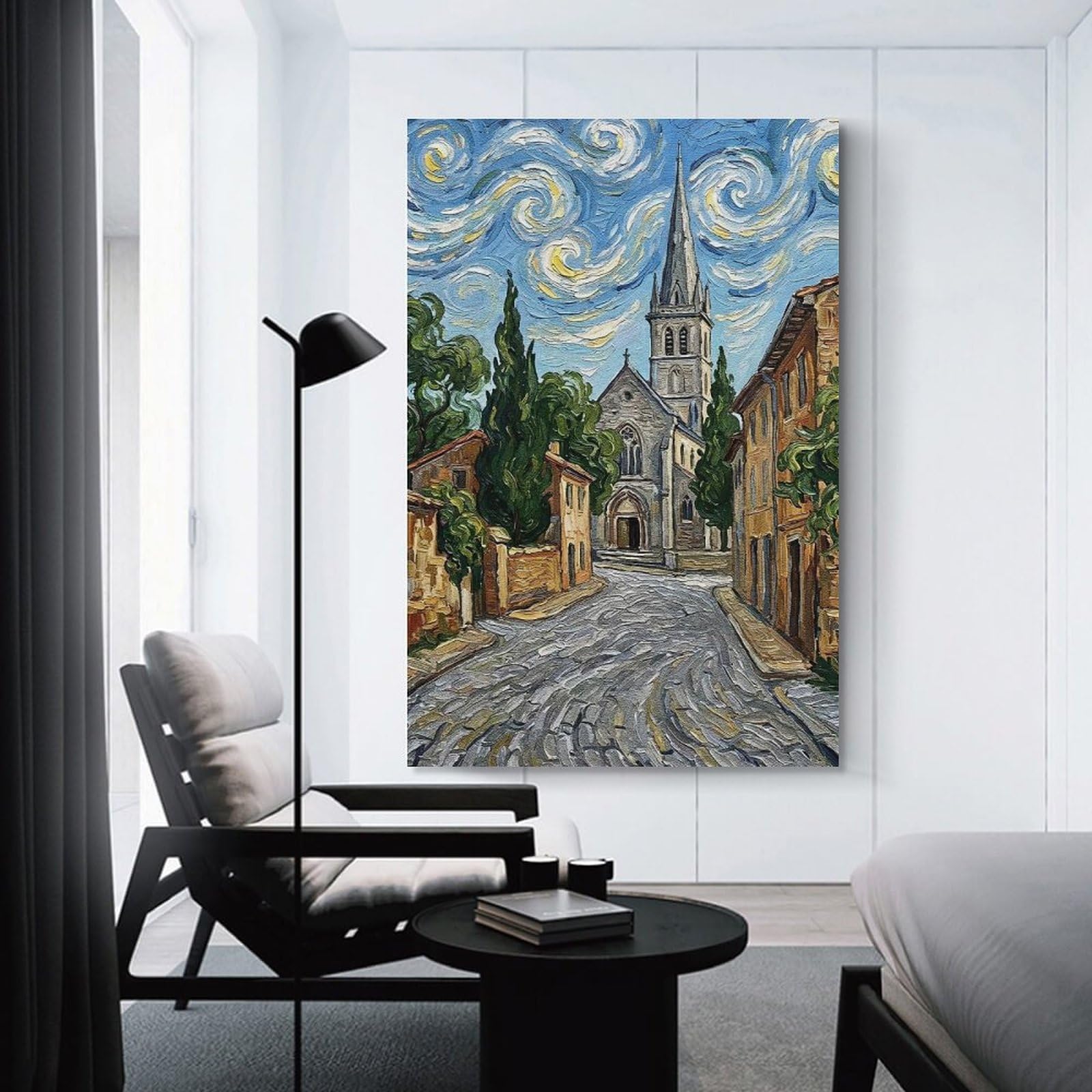 Junmoney Impressionistic Church in A European Town Wall Decor Canvas Print, 20x30inch(50x75cm), for Home Lounge, Bedroom Or Reading Nook, Decorative Artwork for Empty Walls