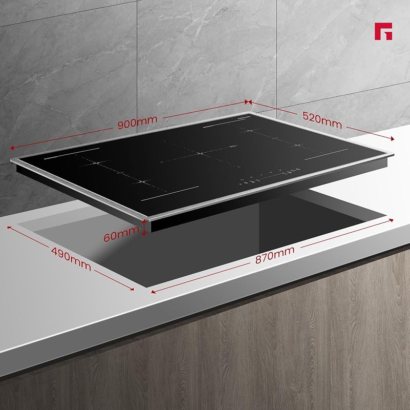 GASLAND IH905BFB 90 cm beépíthető indukciós főzőlap 5 zónás rozsdamentes acél keret FlexInduction PowerBoost 10000 W edény nélkül