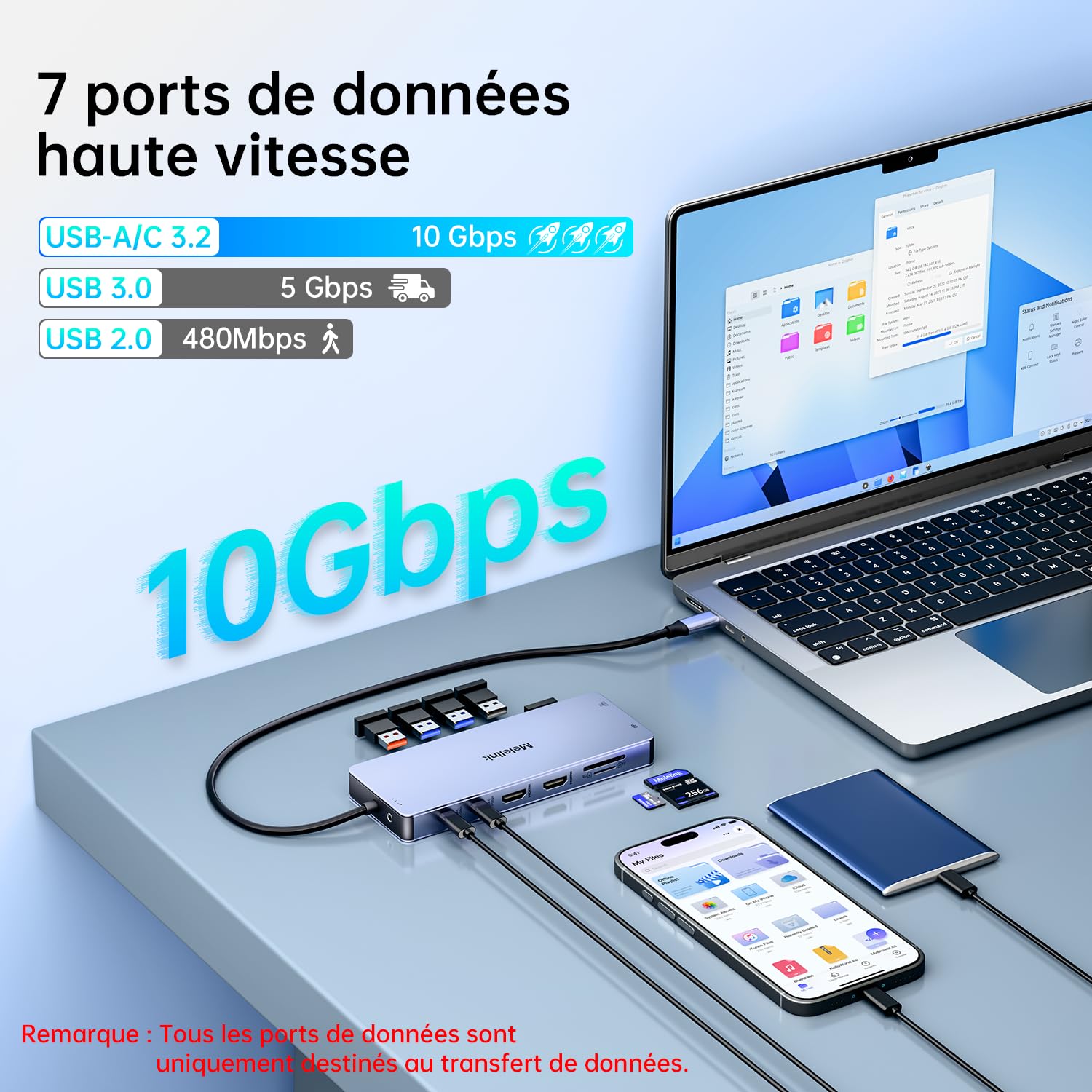 Melelink Station d'accueil USB C Double Moniteur, Dock USB C 15 en 1 Docking Station Dual HDMI 4K 60Hz, 8K DP, 7*USB, Gigabit Ethernet, PD 100W, SD/TF et 3.5mm Audio, Hub USB C pour Dell HP Lenovo