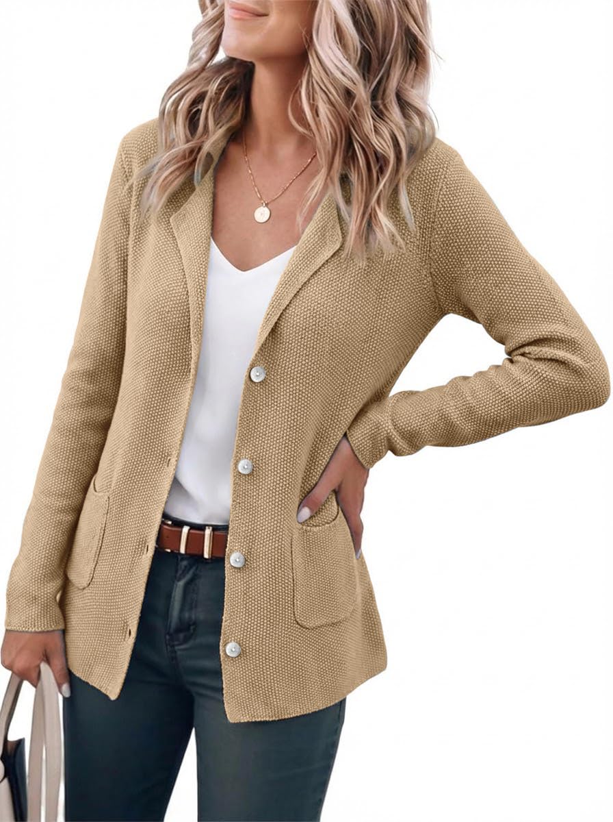 IDEALSANXUN Womens Knit Blazer Casual Lightweight Spring Fall Sweater Jackets Cardigan Coat