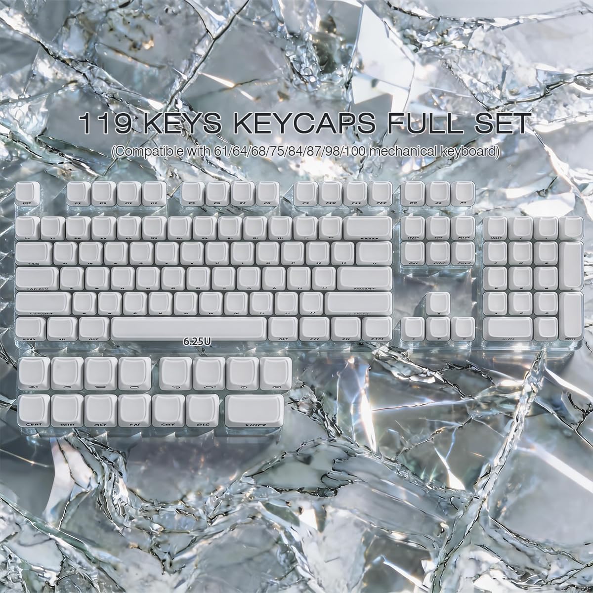 Hyekic Crystal Jelly Cat Shape Keycaps, 119 touches translucides blanches mignonnes imprimées sur le côté Mao Profile Custom Keycap pour 61/68/84/87/98/100 Cherry Gateron MX Swithes Clavier mécanique