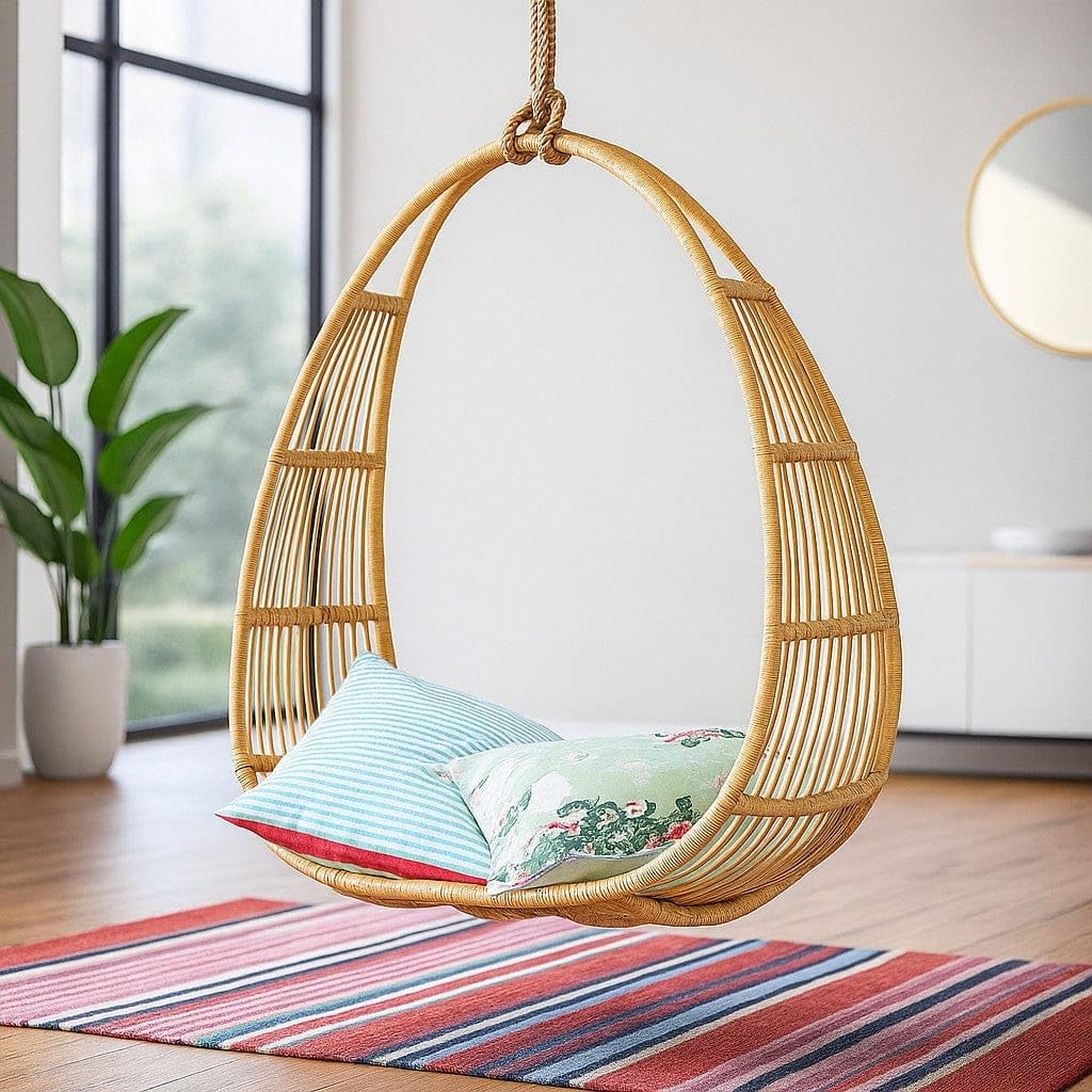 Indoor Outdoor Rattan Hanging Chair Swing, Natural-picture-23