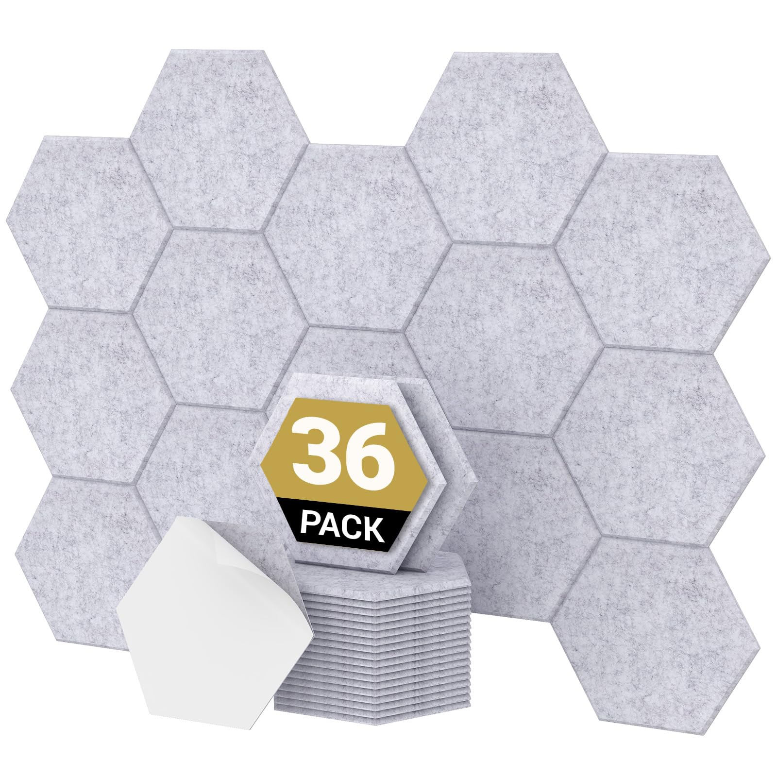 TONOR 36 Pezzi Pannelli Fonoassorbenti Adesivi, 30 X 26 X 1cm Pannelli Acustici Ad Alta Densità, Pannello Fonoassorbente Esagonale, Insonorizzazione Stanza Per Studio, Camera Da Letto, Grigio Chiaro