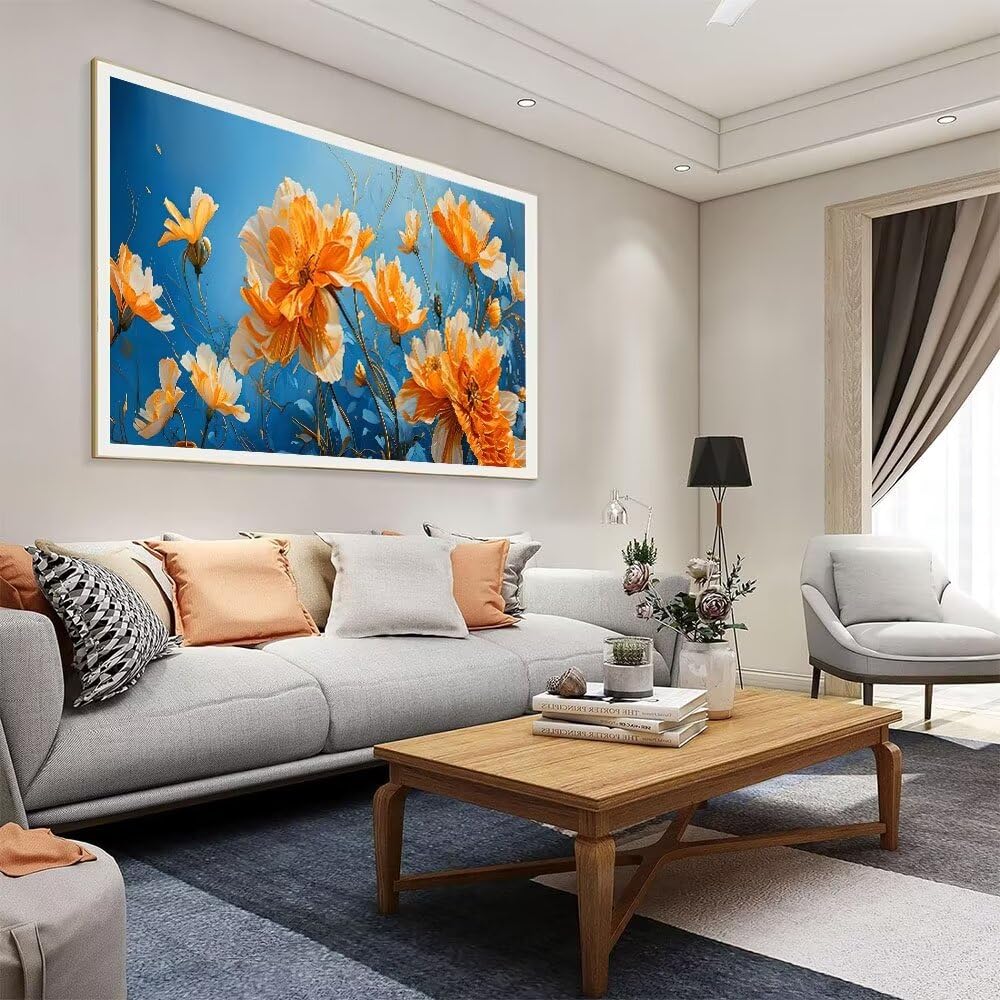 5D DIY Diamond Painting Kit Completo, Fiori Arancio Diamantini Strass Ricamo a Punto per Adulti Bambini Decorazione Casa, Kit per Pittura Diamante Mosaico Fai Da Te, per Decorazioni Casa 50x100cm S190