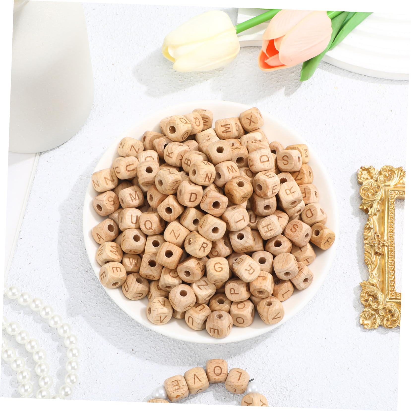 iplusmile 260pezzi Perline Di Legno Alfabeto Lettere Quadre Per Ciondoli Perline Di Legno Vocali Lettere Per Creazioni Di Gioielli e Progetti Fai Da Te
