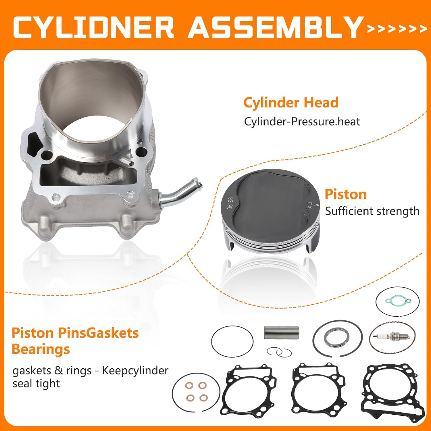 Cylinder Piston Gasket Top End Kit 94mm Compatible with Suzuki LTZ400 LTZ 400 DR-Z400 Kawasaki KFX400 ATV 434cc After-Market Parts