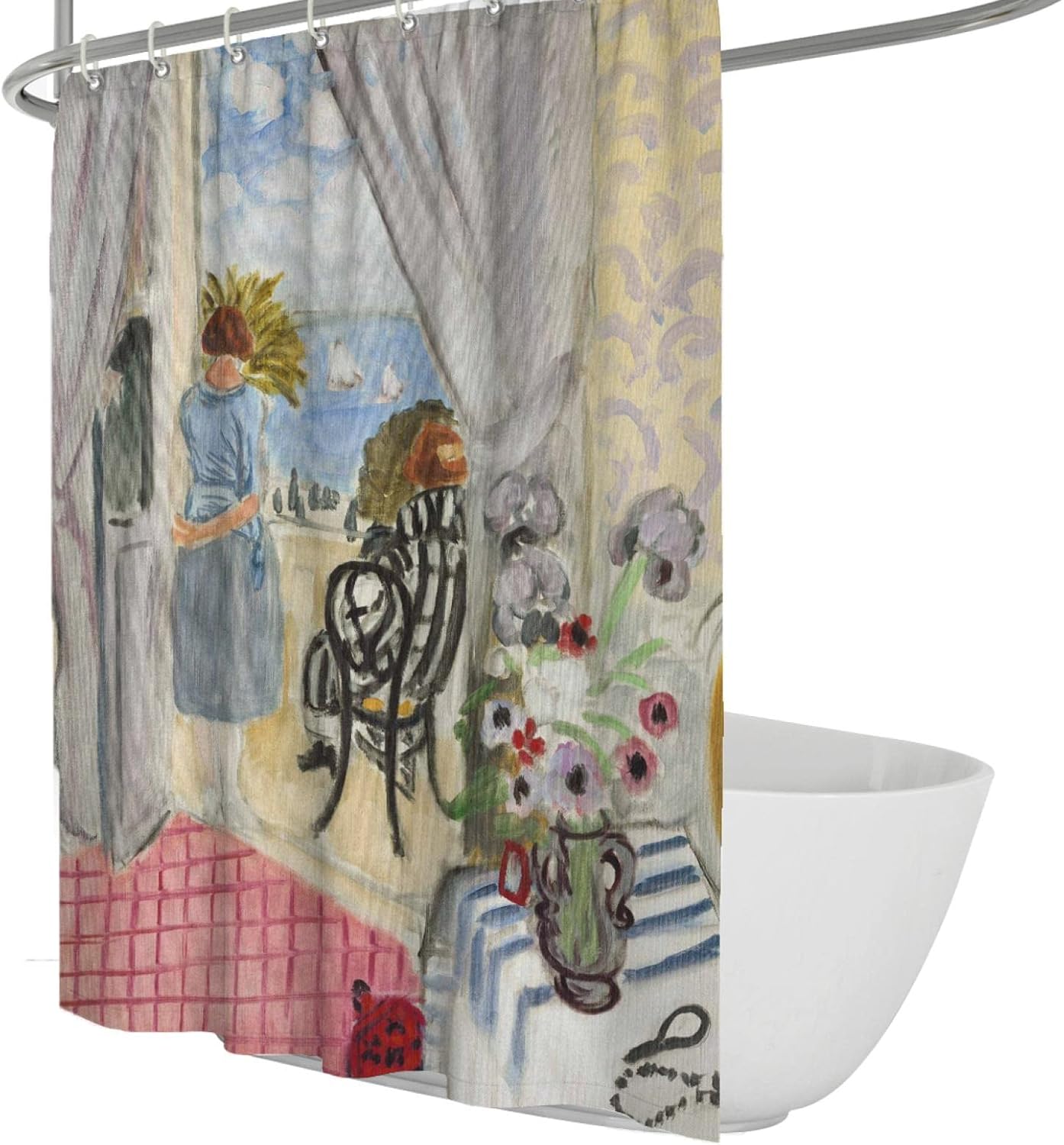 Classic Coastal Shower Curtains Liner Henri Matisse Girl by The Window Shower Curtain Set with Hooks Henri Matisse Shower Curtain W60 x L79(in)