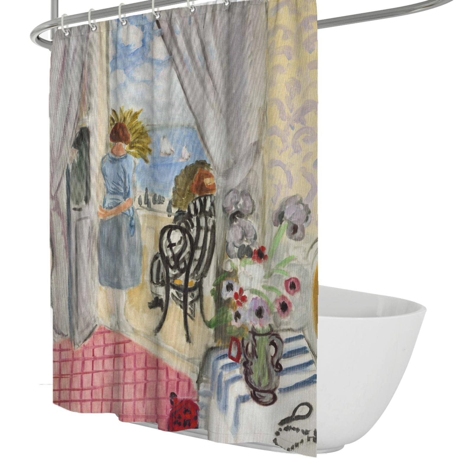 DINGSION Extra Wide Henri Matisse Colorful Shower Curtain Liners the Regattas of Nice Polyester Fabric Waterproof Bath Curtain with Hooks W180xL200cm