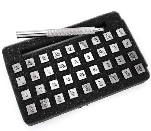 Miniatura 2 de Yoption Juego de 37 herramientas de estampado de carrocería de cuero, 26 letras del alfabeto y 10 sellos de números herramienta de punzón de acero