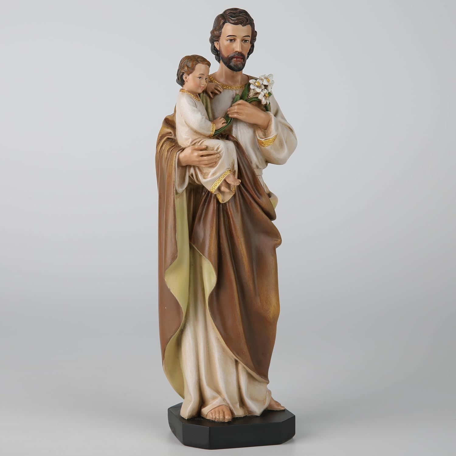 BC Catholic St. Joseph and Child Jesus Statue, 10" H Catholic Saint Figure, Patron Saint of Families & Travelers, Religious Gift for Father, Hand Painted Inspirational Indoor Home Decor - Image 4