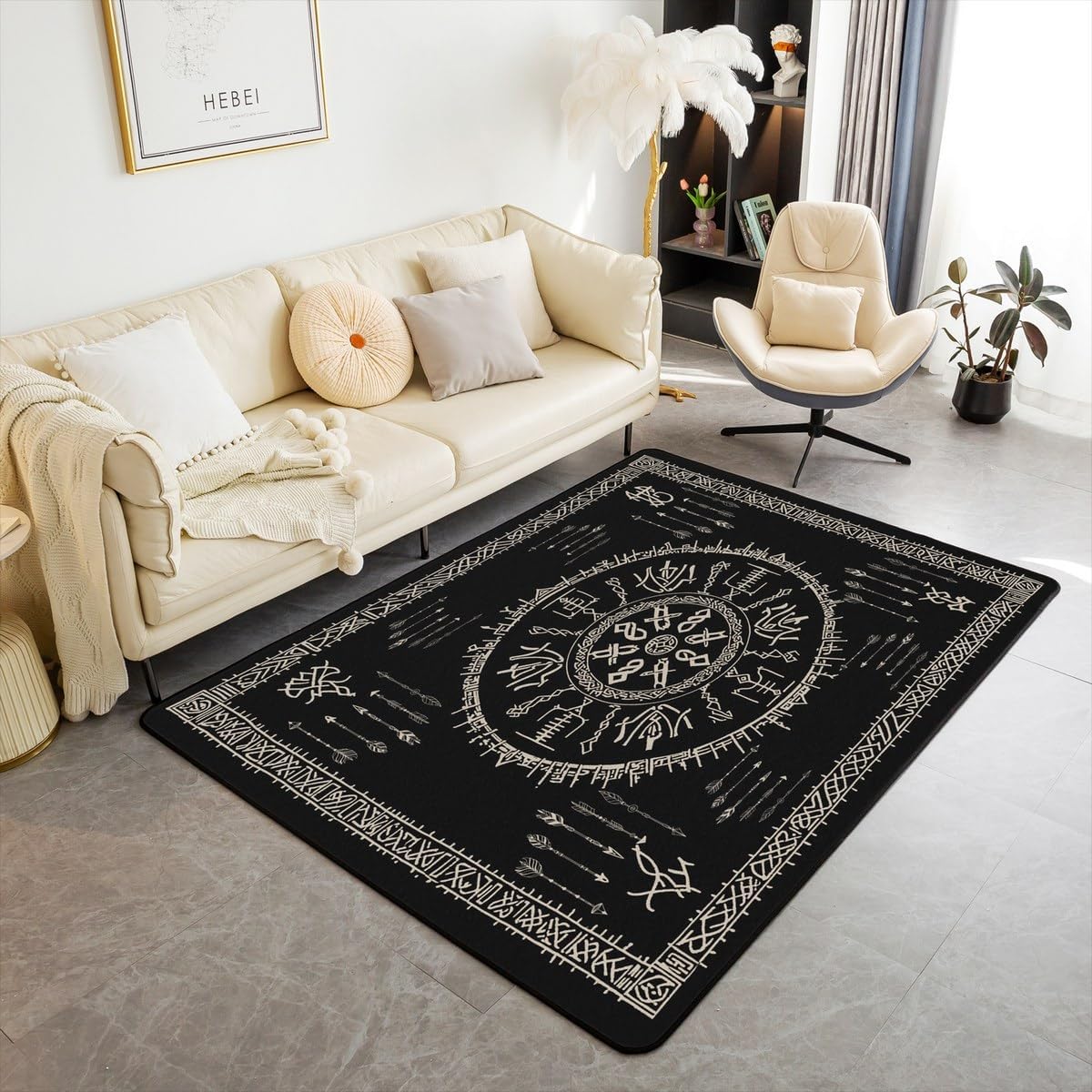 Erosebridal Viking Area Rug 5X7,Vikings Tree of Life Living Room Rugs,Magical Retro Rune Decorative Carpet Vintage Ancient Indoor Floor Mat