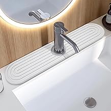 2 Pieces Dish Drying Mat Sink Tap Splash Guard Diatomaceous Earth Sink Mat Tap Mat Stone Drying Mat for Kitchen Bathroom Includes Sandpaper Transparent Foot Pads White 40 x 10 cm