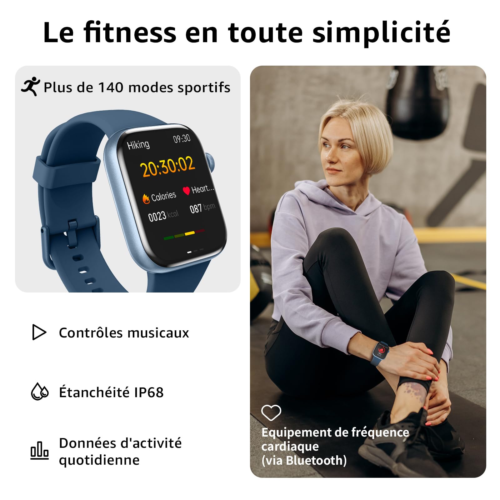 AcclaFit Montre Connectée Homme Femme avec Appels Bluetooth, Écran 1.85" HD Smartwatch Sport (140+ Modes), Cardiofréquencemètre, Moniteur de Sommeil, Étanche IP68 pour Android iOS- Sky Blue