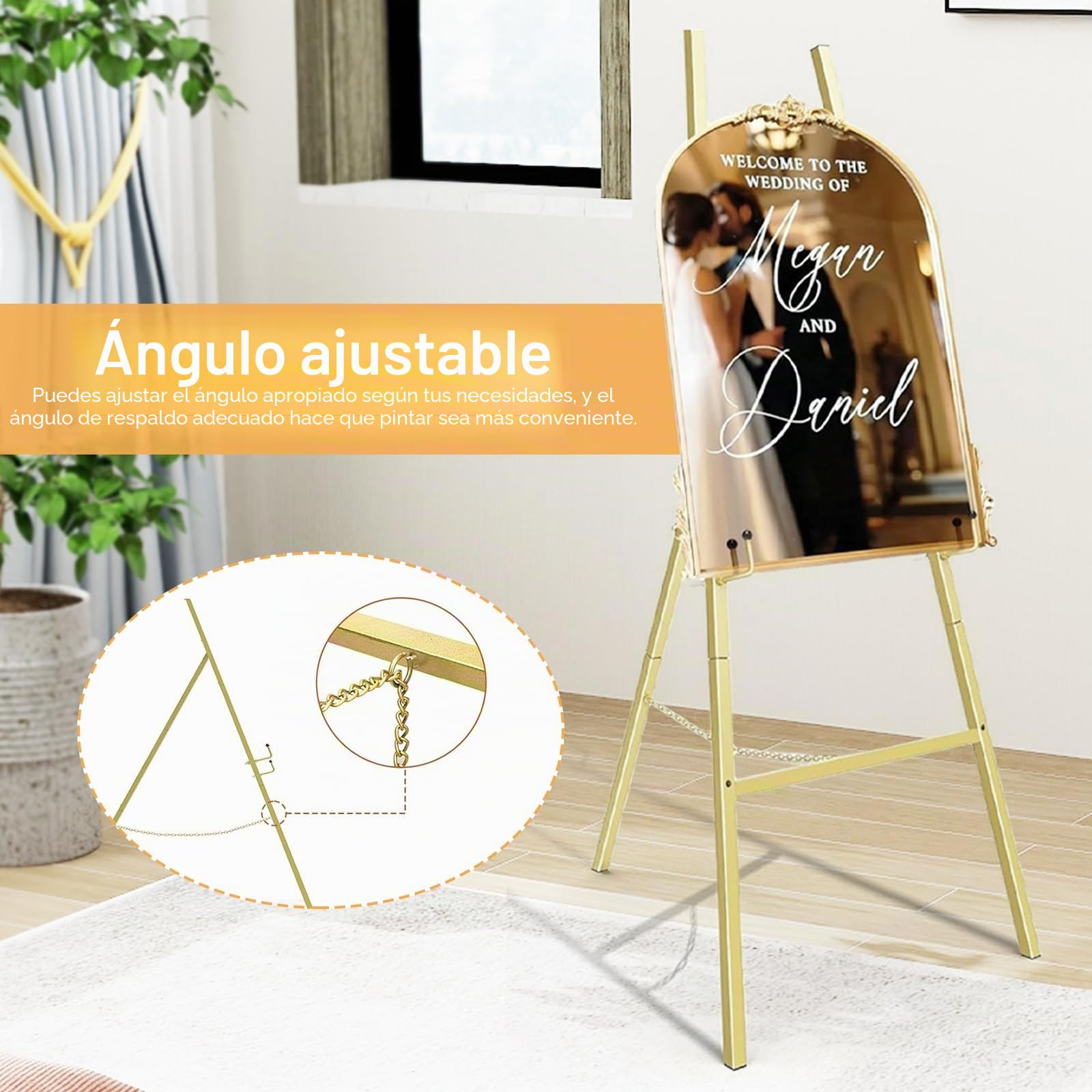 Caballete Para Bodas, 110 Cm Caballete MetáLico Caballetes Dorado Grande DecoracióN Para Letrero De Bienvenida PóSter FotográFico Para Letrero De Bienvenida De Boda Con Altura Ajustable