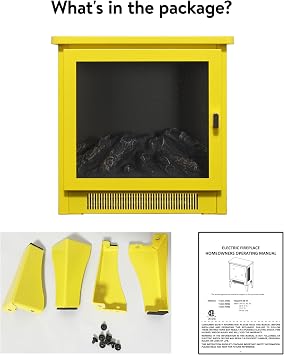 17 Electric Fireplace, Freestanding Fireplace Heater with Realistic Flame & Log, Overheat Protection, 700W/1400W, Yellow