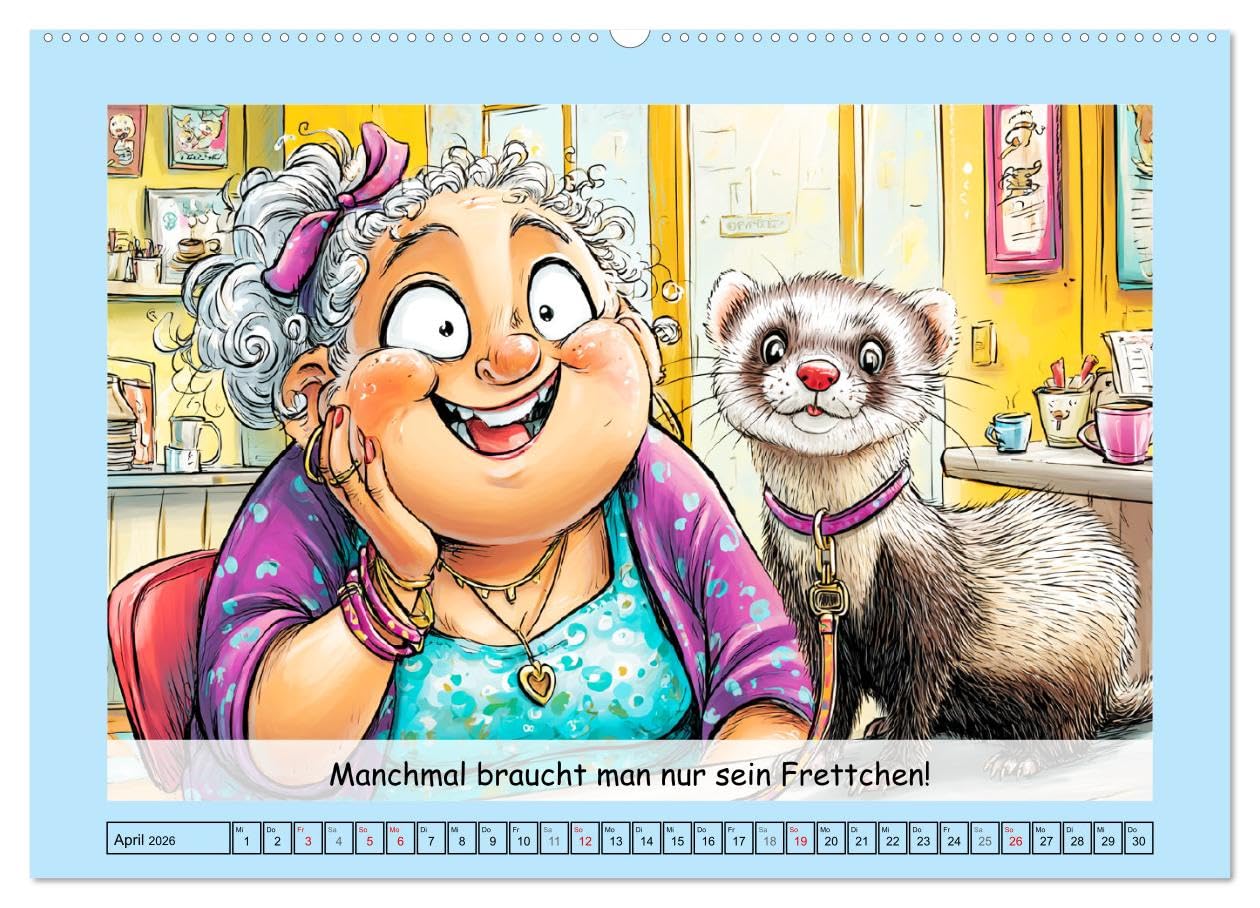 Frettchen. Lustige Cartoons und witzige Sprüche (hochwertiger Premium Wandkalender 2026 DIN A2 quer), Kunstdruck in Hochglanz: Lustige Cartoons über ... flauschig, fantastisch! (CALVENDO Tiere)
