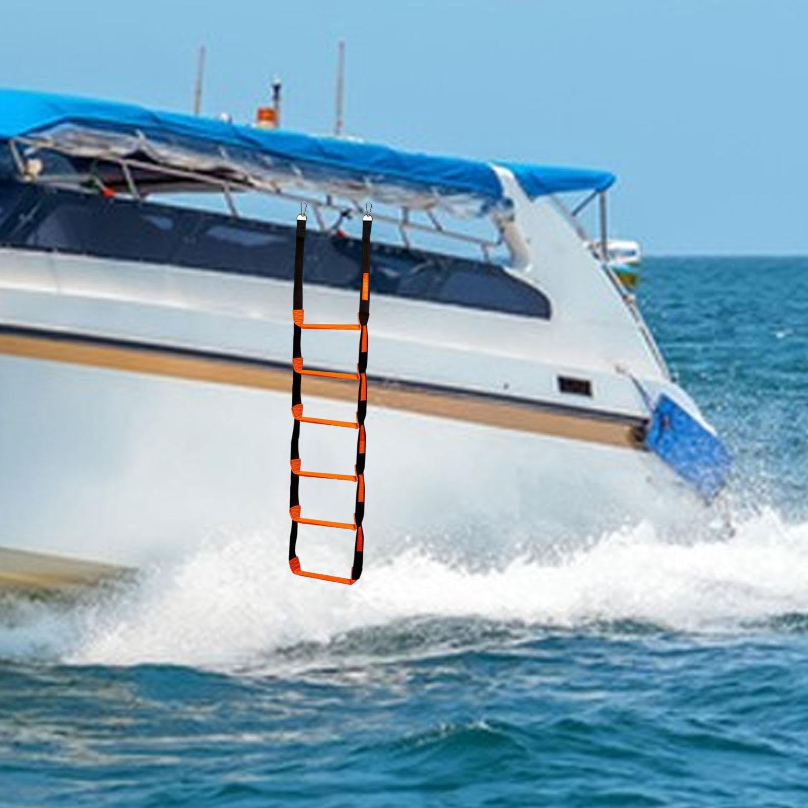 DeeRace 【2025新登場】ボートラダー 船用ロープ梯子 縄ばしご ボートはしご ヨット用 船用ロープラダー 滑り止め 乗船用 艇用 カヌー 船舶係留用品, 6段 30x204cm