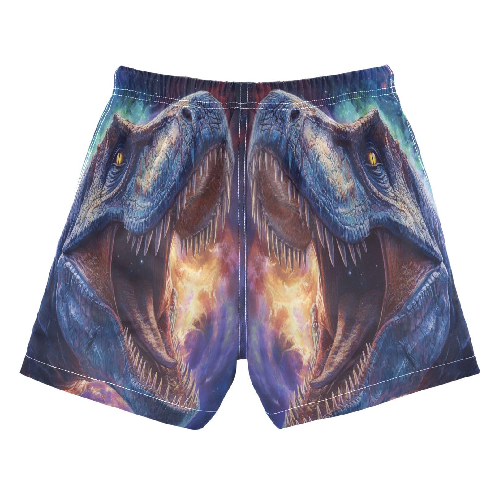 Jucciaco Boys Beach Board Shorts Dinosaur T-rex Galaxy Cool Quick Dry Swim Trunk Swimwear for Kids