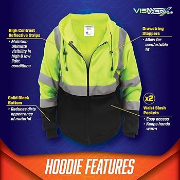 VISWERX Hi-Vis Full Zip Hoodie – ANSI CL3 – Reflective