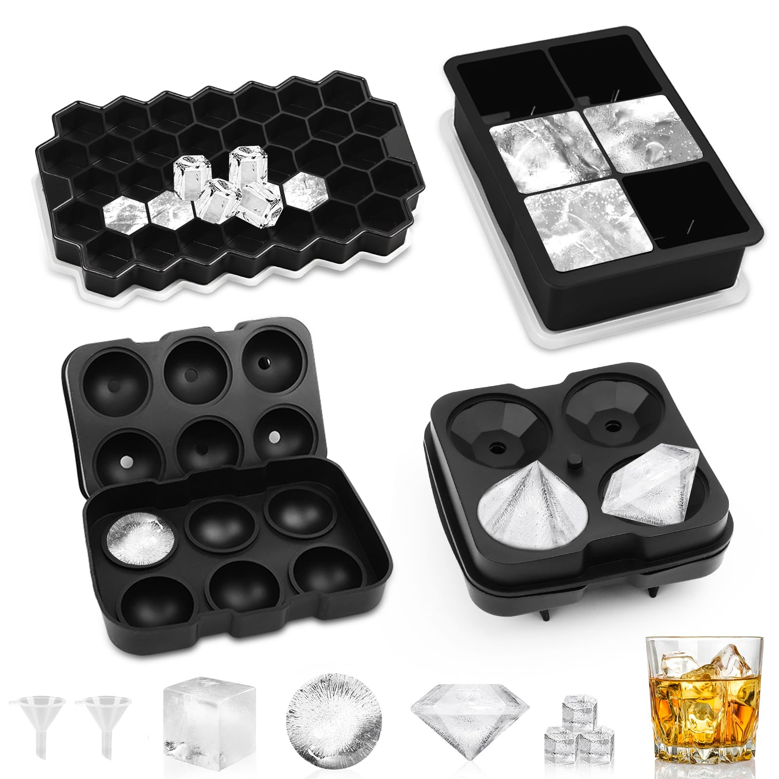 Cubetti Ghiaccio Silicone con Coperchio, 4 Pezzi Stampo Ghiaccio, Forme Ghiaccio Silicone, Formine Ghiaccio, Stampini Ghiaccio