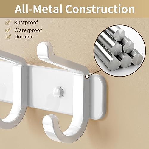 Miniatura 3 de Perchero para colgar en la pared, resistente, 6 ganchos para colgar sombrero, ropa, bata, llaves, mochila, toallas de baño, chaqueta, bolso,