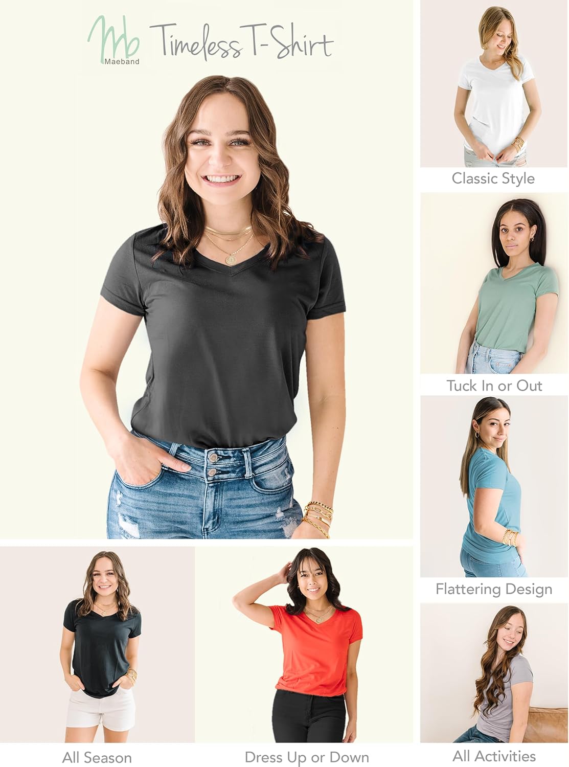 Maeband Timeless T-Shirt – Women’s Relaxed Fit Basic Tee | Soft Stretchy Scoop V-Neck Short Sleeve Top for Everyday Wear - Image 3