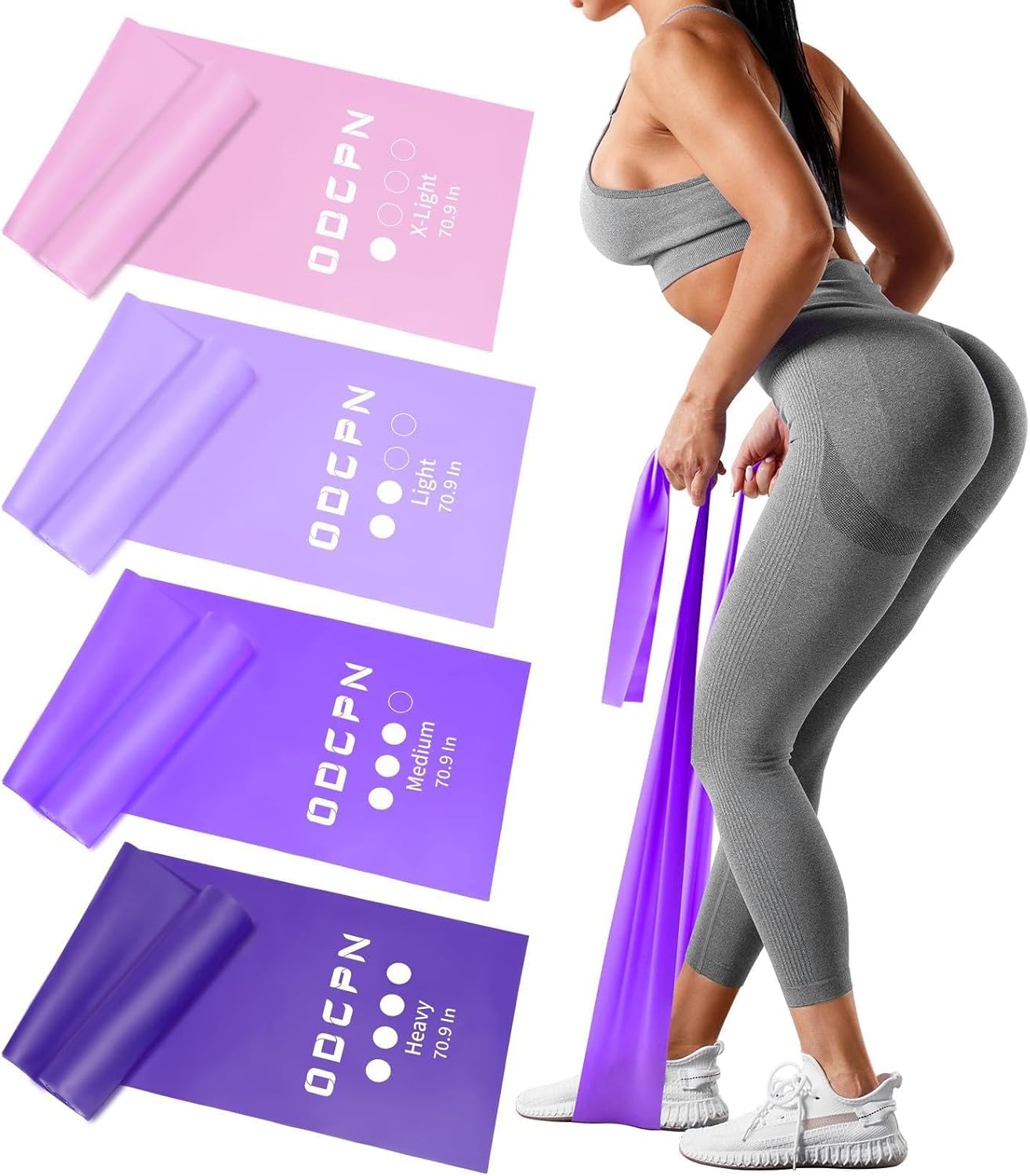 ODCPN Resistance Bands Set for Yoga and Pilates, Exercise Bands with Training Guide, 4 Levels