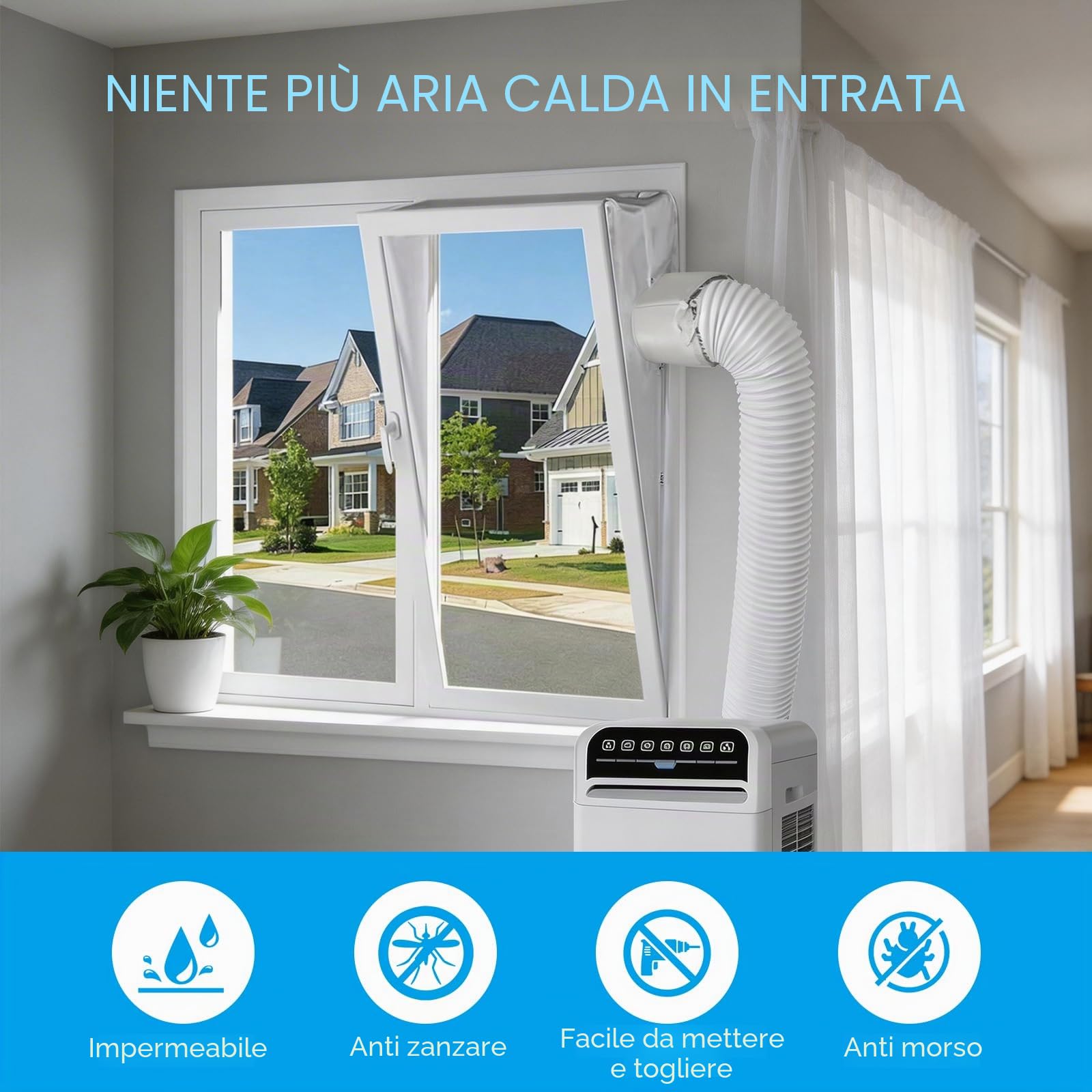 Guarnizione per finestre Ninonly da 500 cm per condizionatori portatili,asciugatrici e asciugatrici a ventilazione;guarnizione efficace per finestre, lucernari e finestre scorrevoli per condizionatori